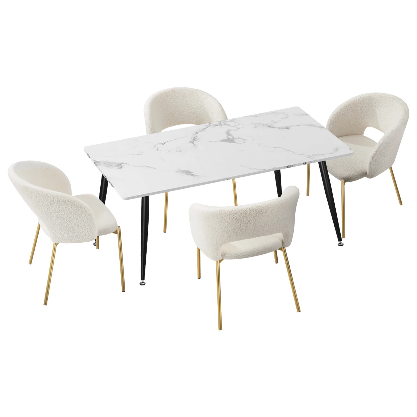 1 Oikiture 120cm Rectangle Dining Table with 4PCS Dining Chairs Sherpa - Multi, 1 of 9