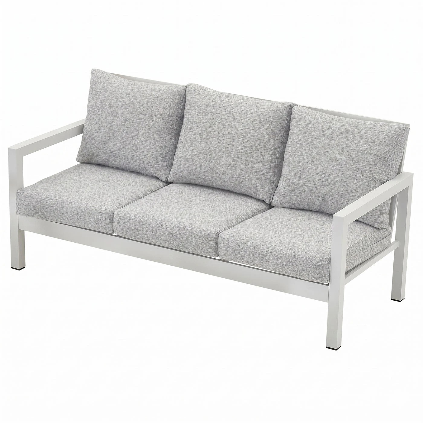 4 Moda Living Manly 3 Seater White Aluminium Outdoor Sofa Lounge - Light Textured Grey Cushions - White, 4 of 10