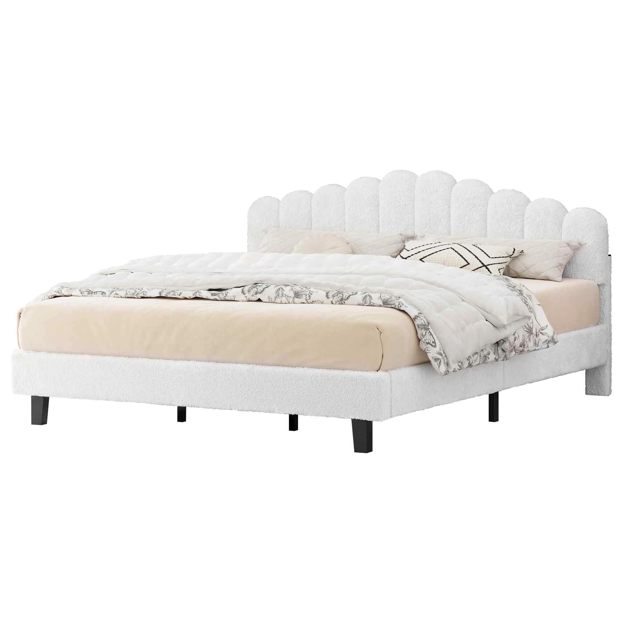 2 Alfordson Bed Frame King Size Boucle Mattress Base - White, 2 of 10