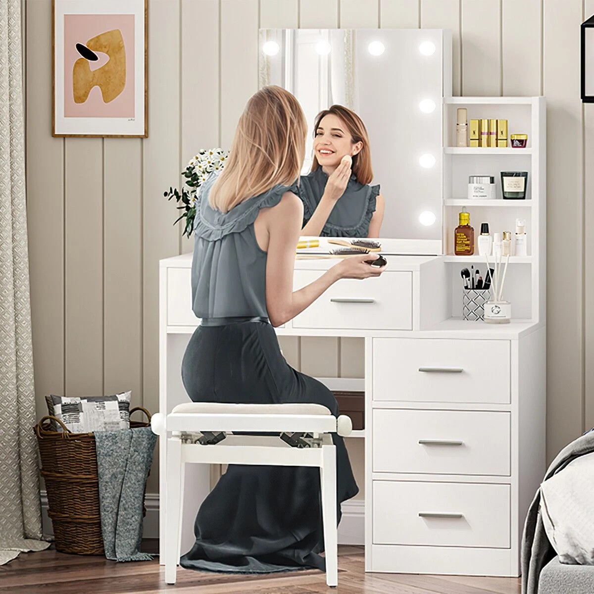 7 LUXSUITE Vanity Dressing Table Hollywood Makeup Mirror White, 7 of 8