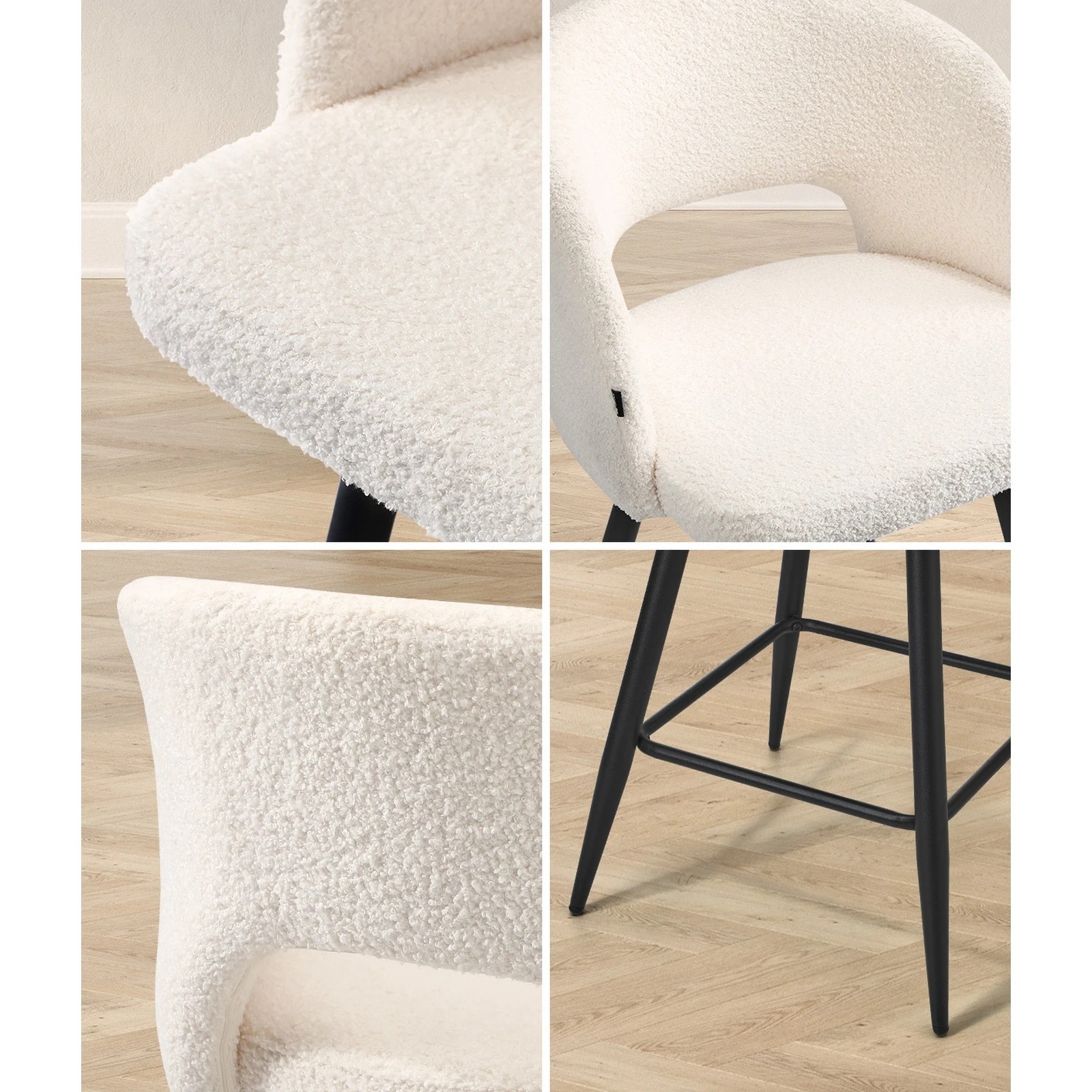 4 Oikiture 2x Bar Stools Kitchen Dining Chair Padded Chair Boucle Sura
 - White, 4 of 10