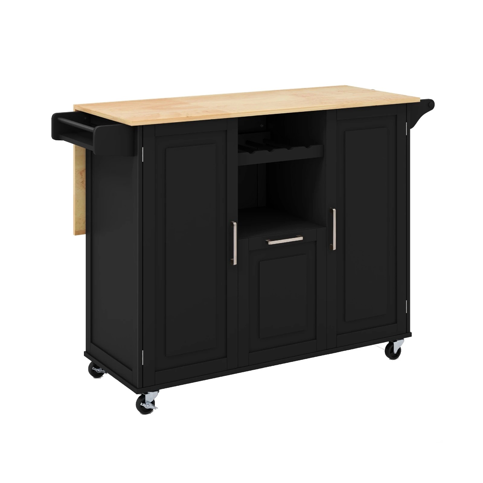 1 Costway Wood Kitchen Island Drop-leaf Trolley Black, 1 of 5