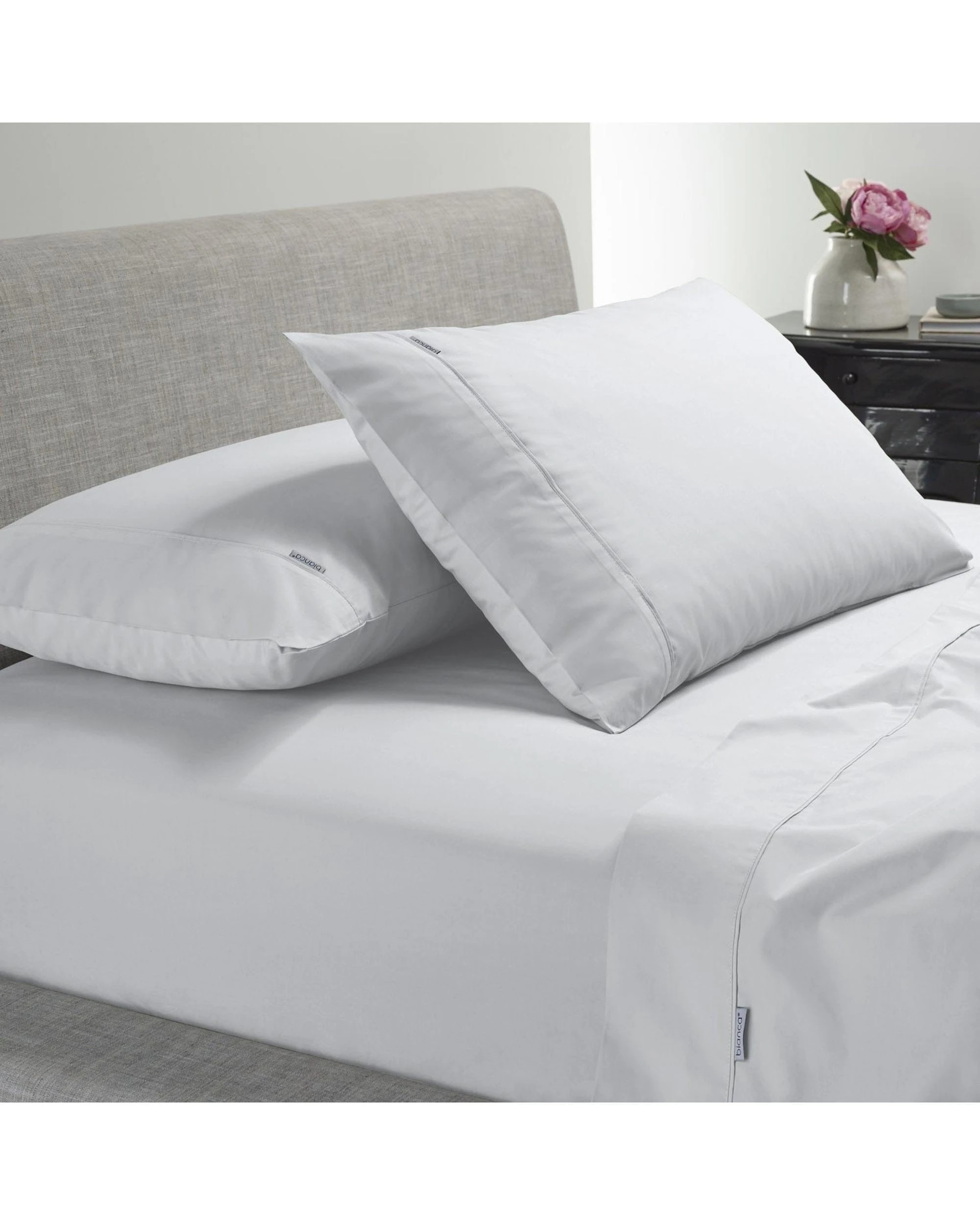 1 Bianca Heston 300 Thread Count Cotton Percale Sheet Set - White - Split King, 1 of 1