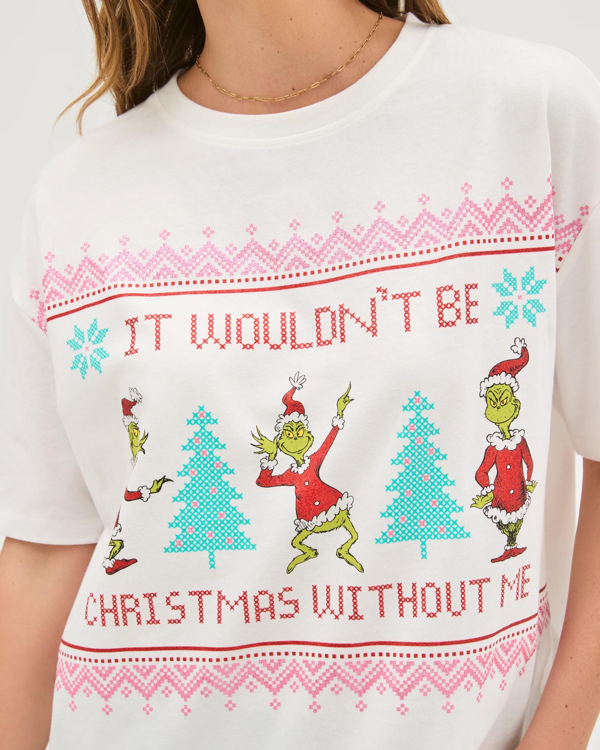3 Licensed The Grinch Australian Cotton Oversized Christmas T-Shirt WHITE XMAS WITHOUT ME, 3 of 7