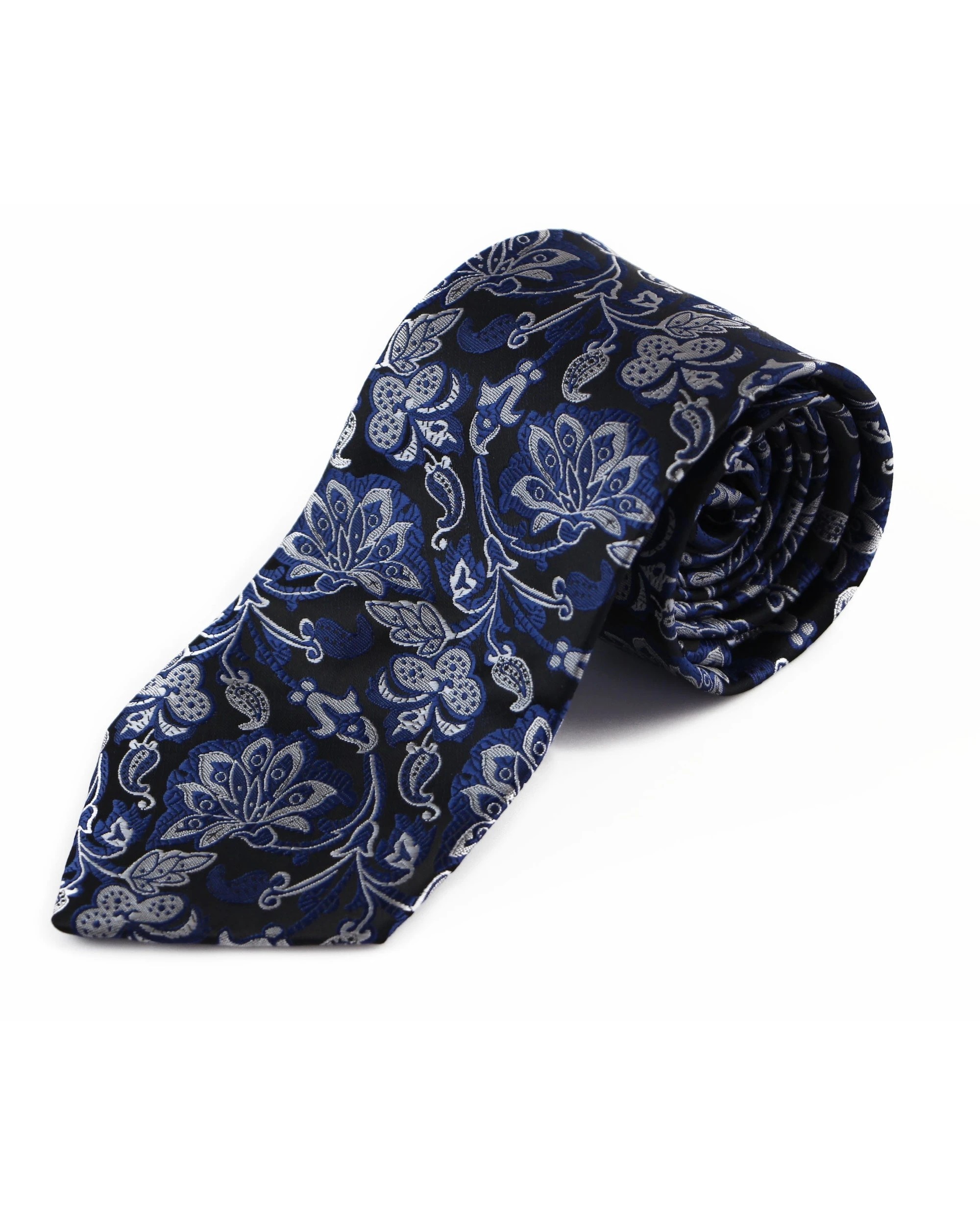 2 Zasel Mens Blue, Grey & Black Boho Paisley Patterned 8cm Neck Tie, 2 of 2