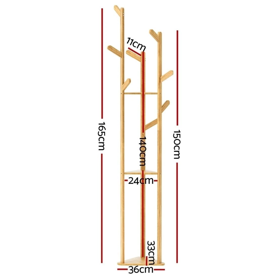 5 Artiss Clothes Rack Airer Coat Stand 9 Hooks Bamboo Garment Rack Portable Heavy Duty Wheels Adjustable Anti Slip - Brown, 5 of 8