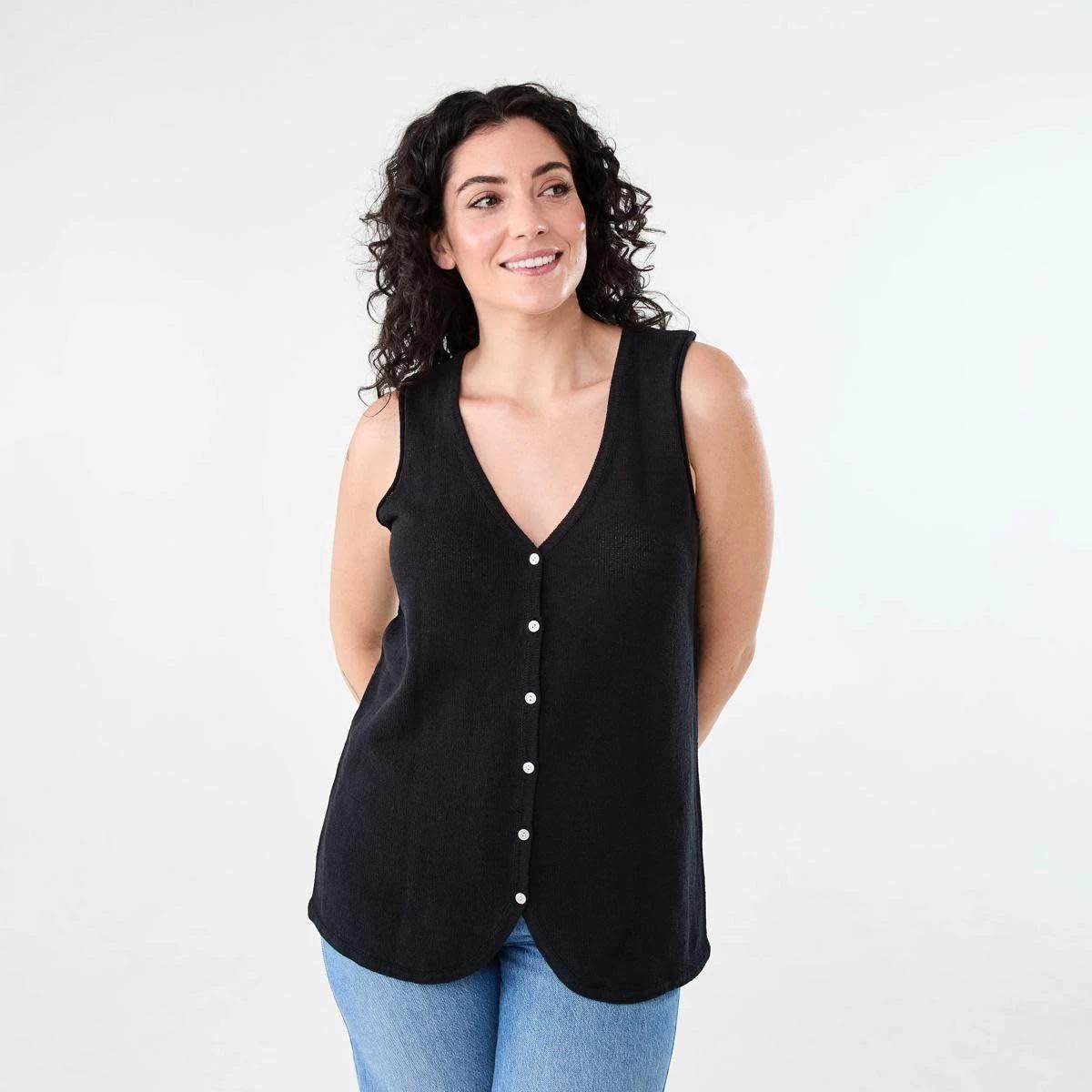 1 Sleeveless Longline Vest BLACK, 1 of 6