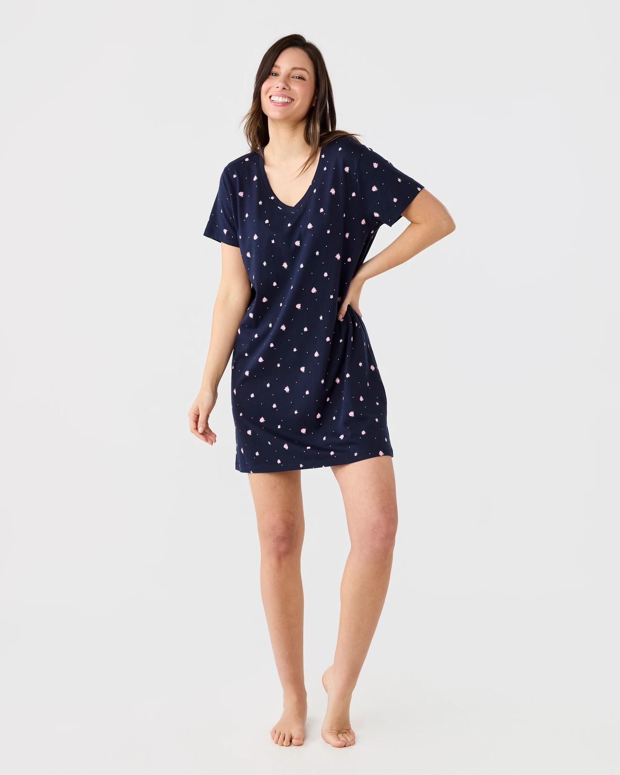 6 Cotton V-Neck Nightie Navy Ditsy, 6 of 6