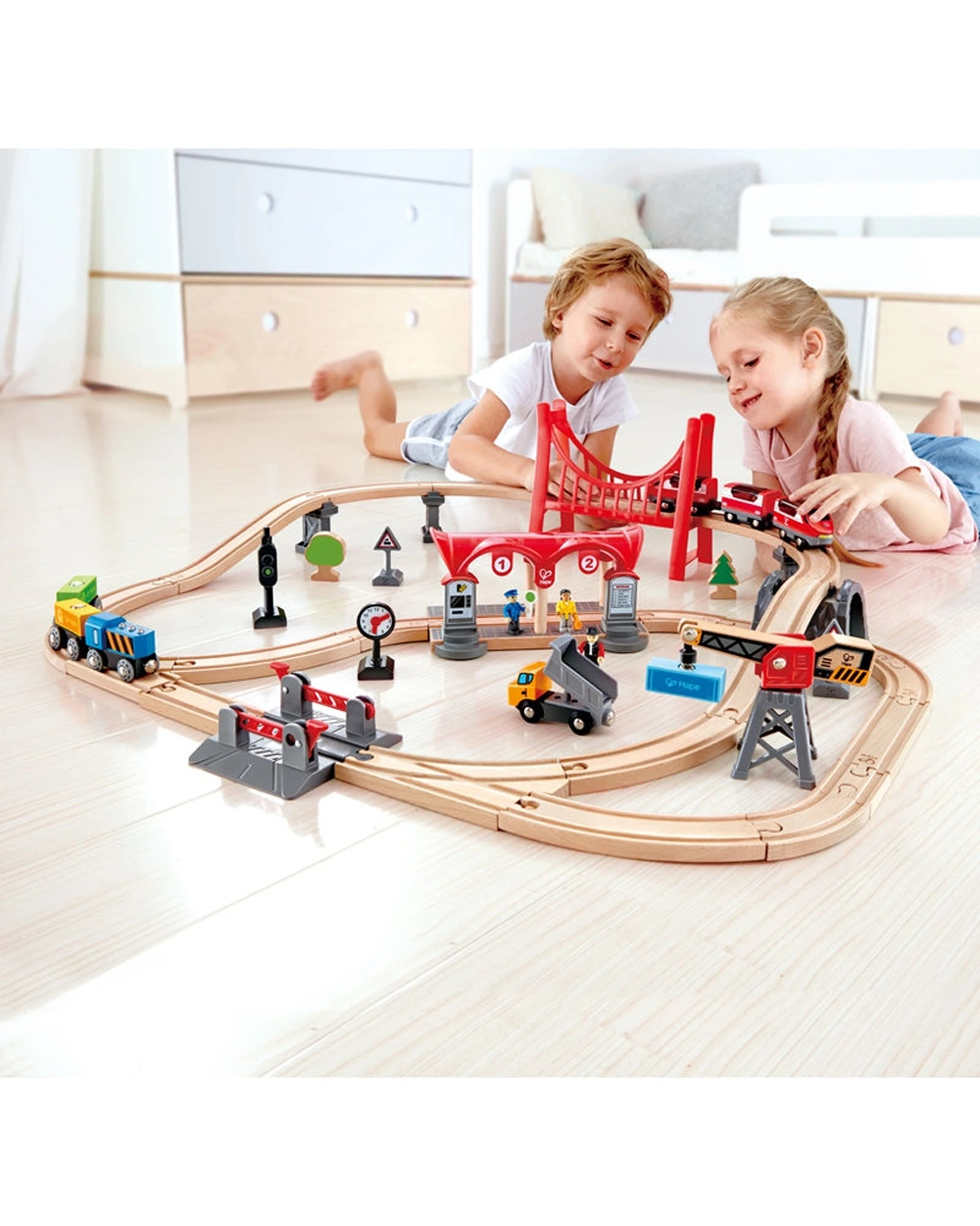 4 Hape Busy City Rail Set Passenger Freight Trains Station Activity Toy - Multi, 4 of 4