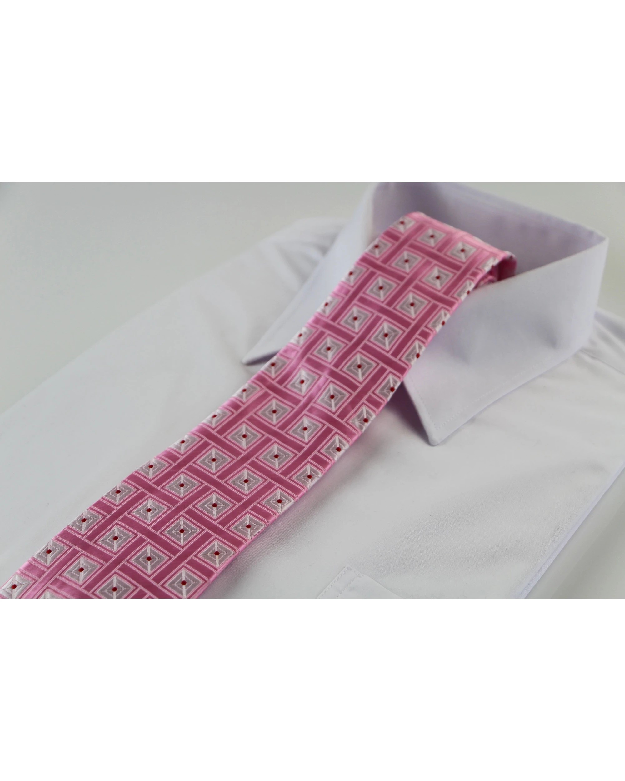 1 Zasel Mens Light Pink With Silver Squares Patterned 8cm Neck Tie, 1 of 2