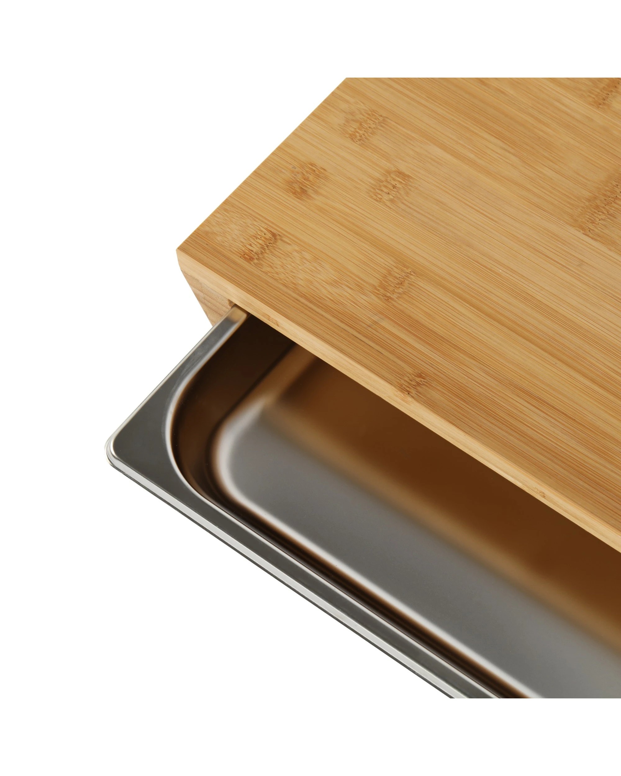 4 Gourmet Kitchen Bamboo Cutting Board With Stainless Steel Tray 39x27x6.5cm - Natural Brown, 4 of 6