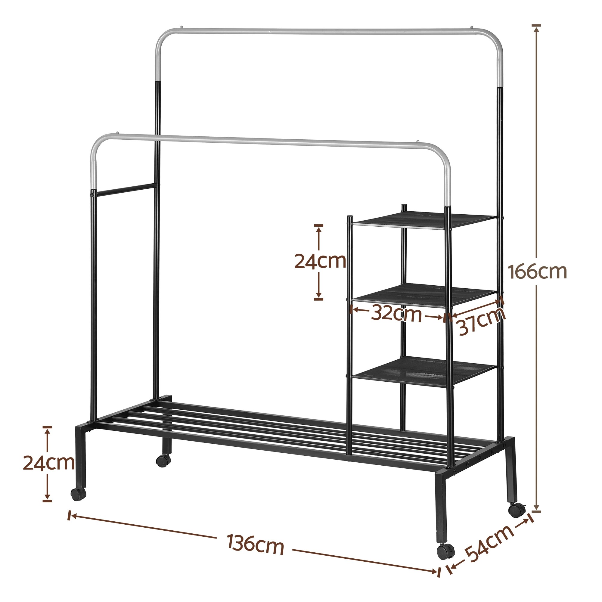 1 Artiss Clothes Rack Double Rod Airer Rail Coat Stand Adjustable - Multi, 1 of 1