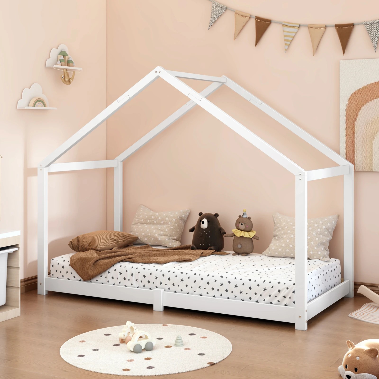 3 Alfordson Kids Bed Frame Wooden Timber Single House Frame Candice - White, 3 of 7