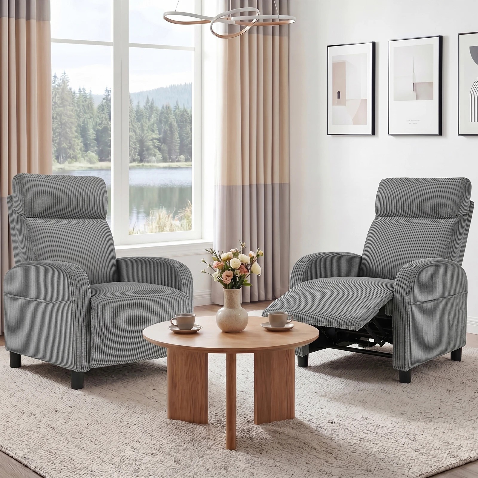 6 Advwin Recliner Chair with Adjustable Backrest and Footrest Lounge Armchair - Grey, 6 of 7