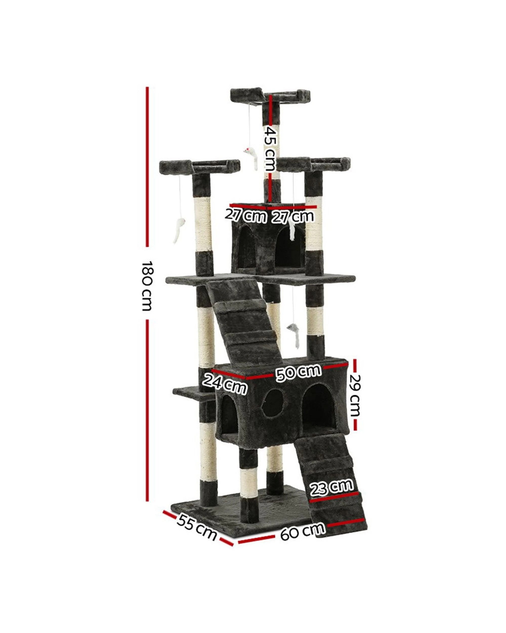 3 I.pet Cat Tree 180cm Tower Scratching Post Scratcher Wood Condo House Toys
 - Grey, 3 of 3