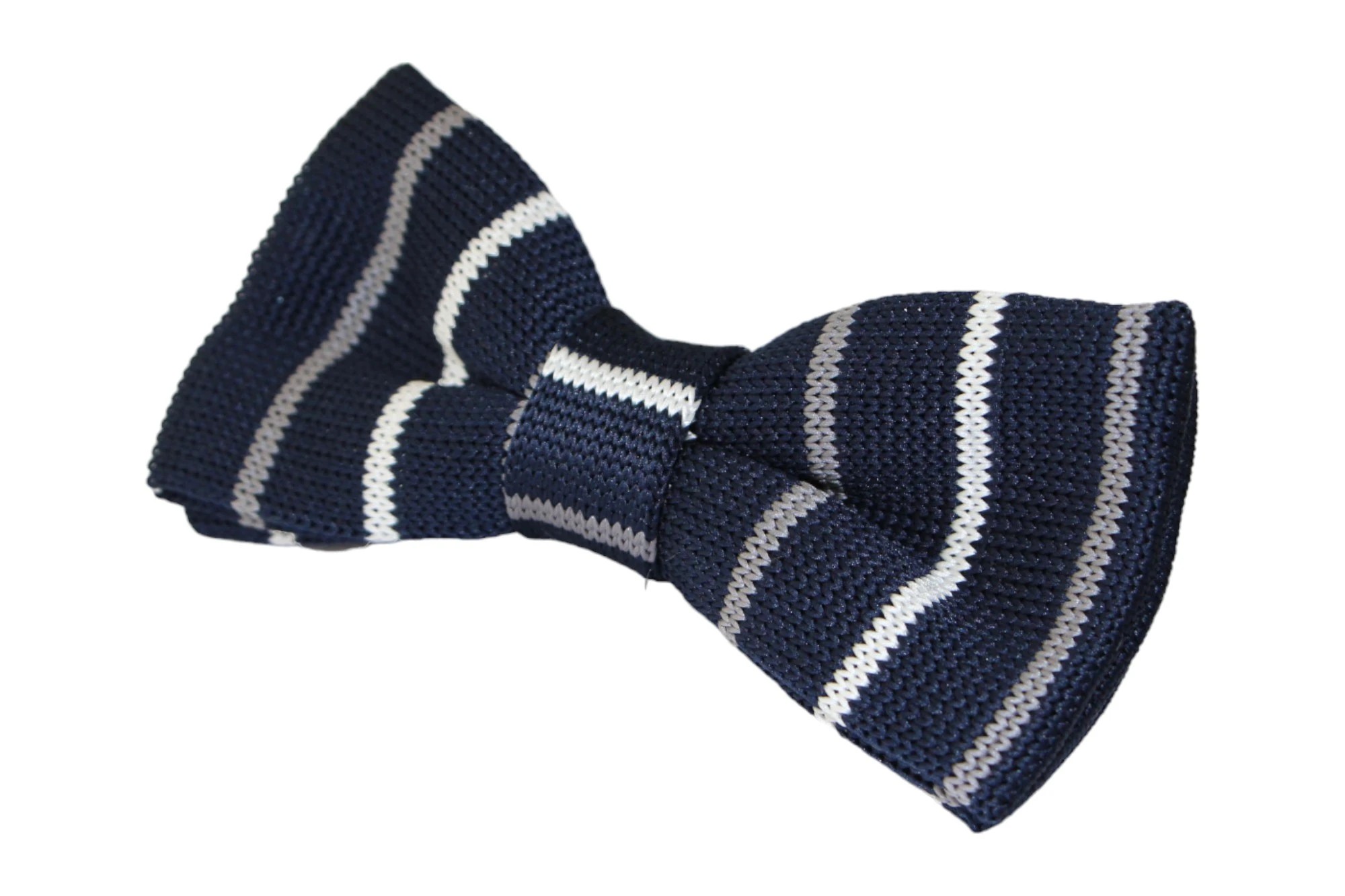 4 Zasel Mens Navy With White & Grey Thin Stripes Knitted Bow Tie - Multi, 4 of 4
