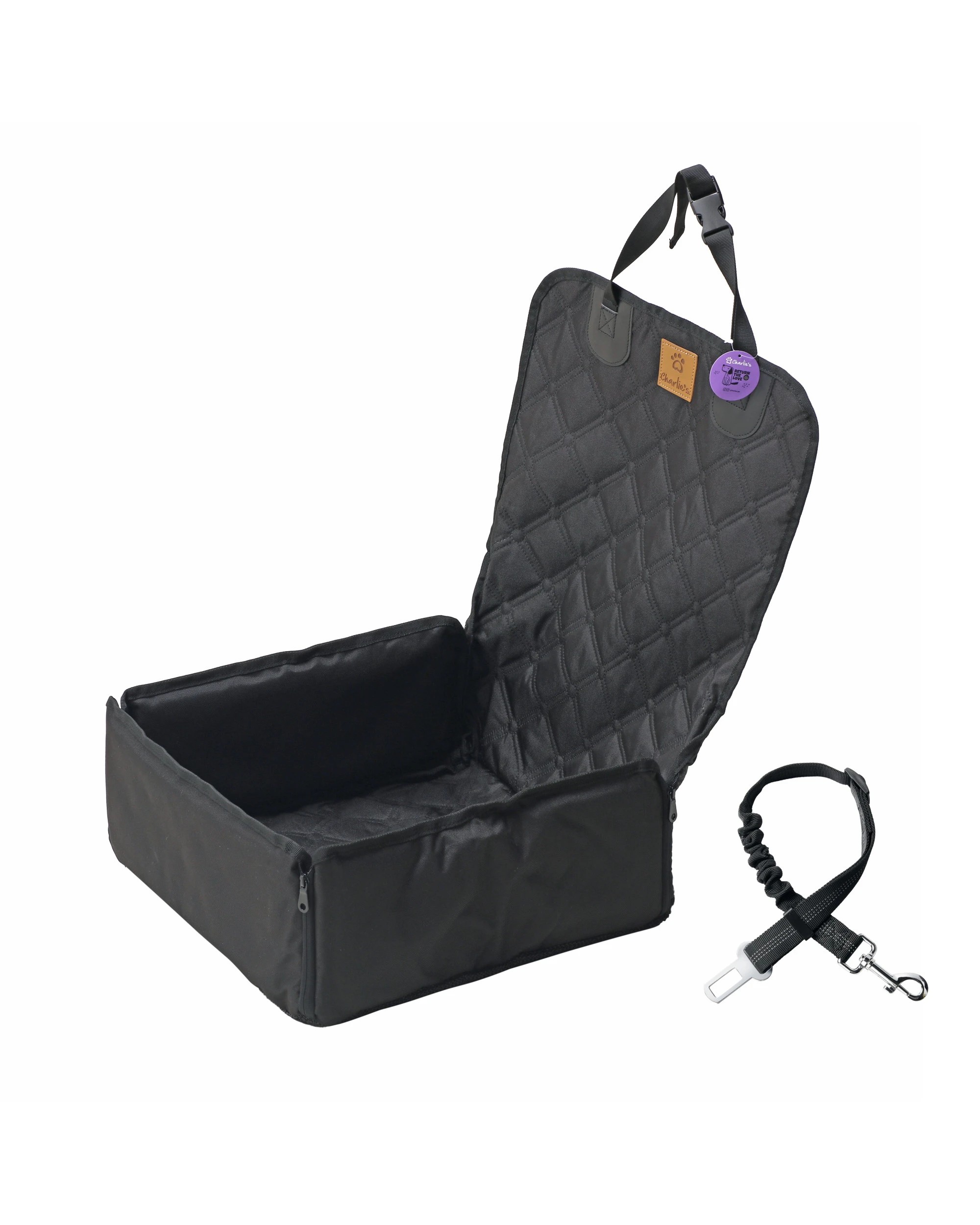 2 Charlie's Adventure Car Seat Protector for Dogs Front Seat - Black, 2 of 9