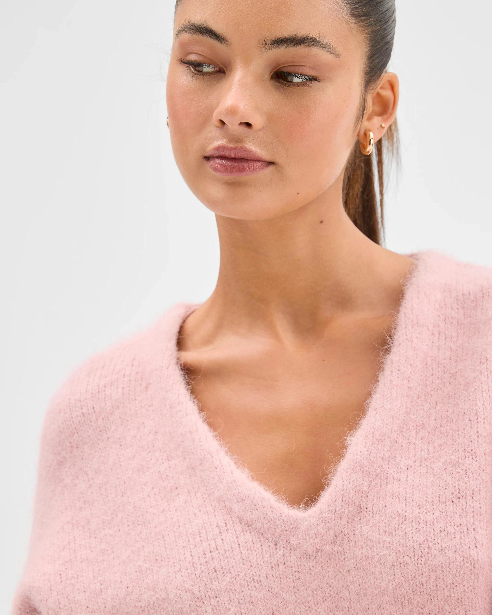 5 Lily Loves V-Neck Fluffy Knit Jumper DAHLIA PINK, 5 of 6