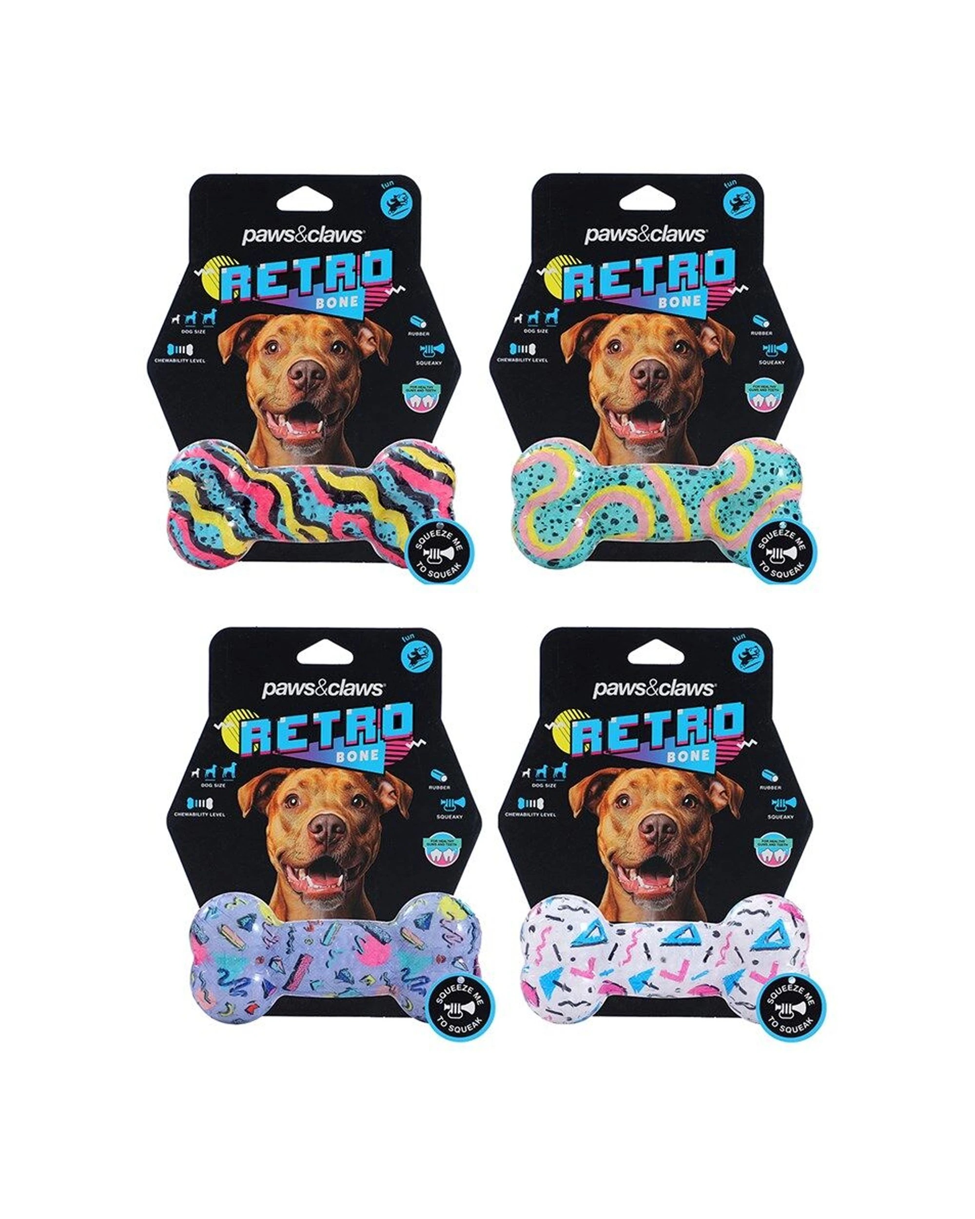 5 Paws And Claws Dazzle Bone Tpr Rubber Chew Squeaky Dog Toy 16.5cm - Assorted, 5 of 6