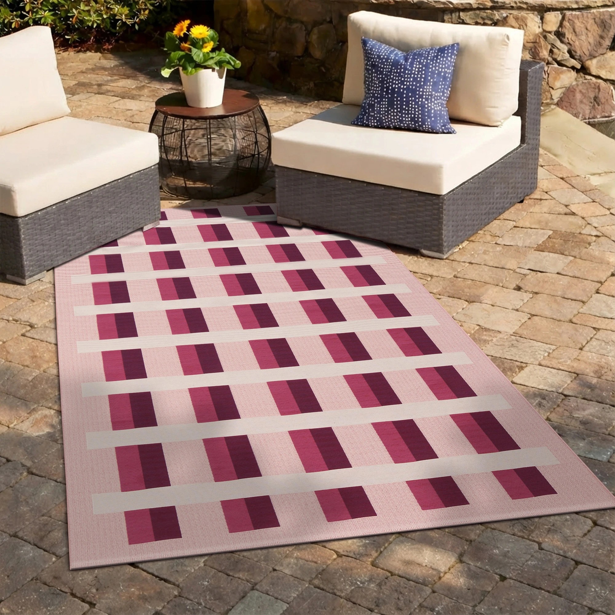 1 Common Ground Rugs Horizon Lattice 160x100cm - Small Pet Friendly Outdoor Floor Rug - Red - Pink, 1 of 9