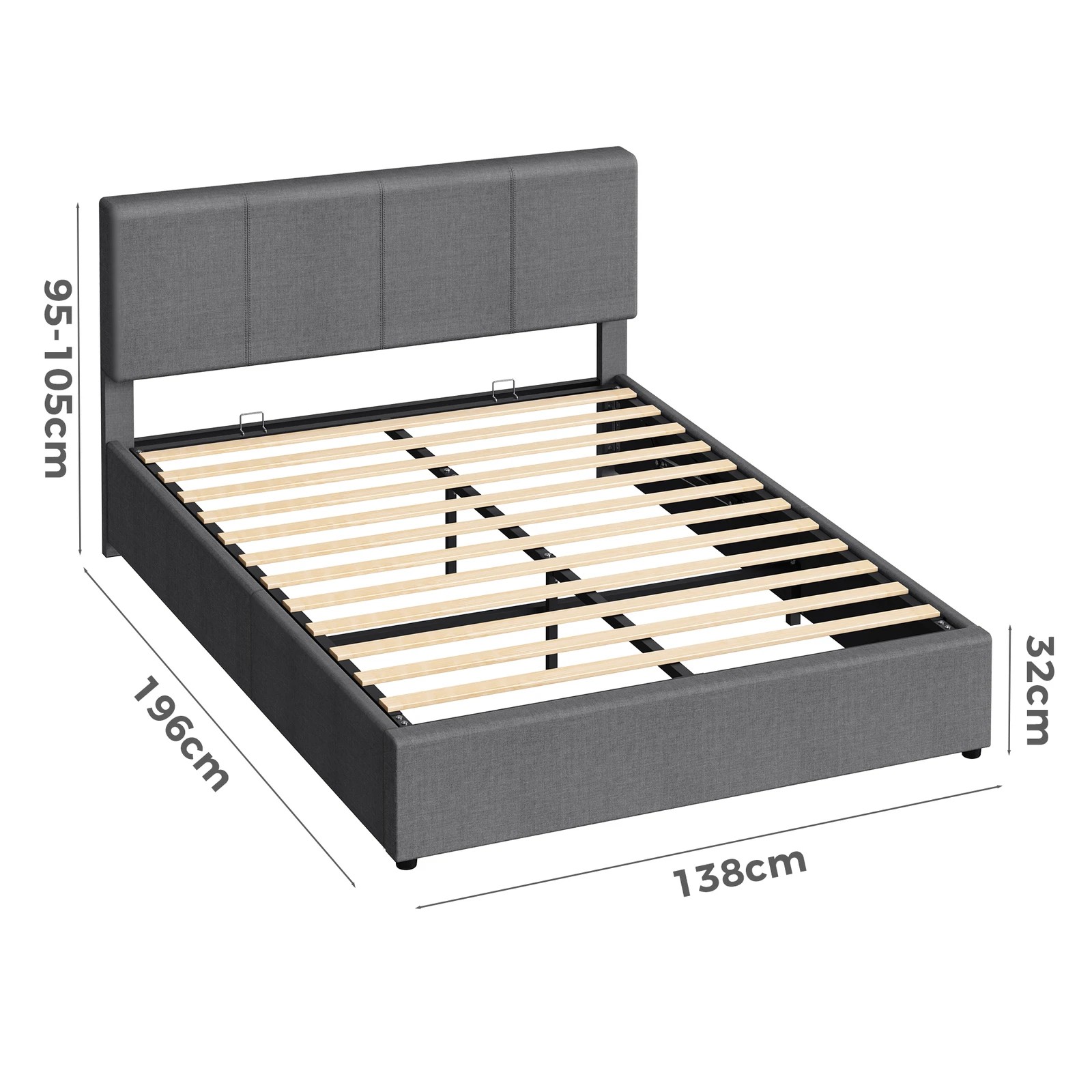 10 Alfordson Bed Frame Double Gas Lift Storage Adjustable Headboard Luria - Grey, 10 of 10