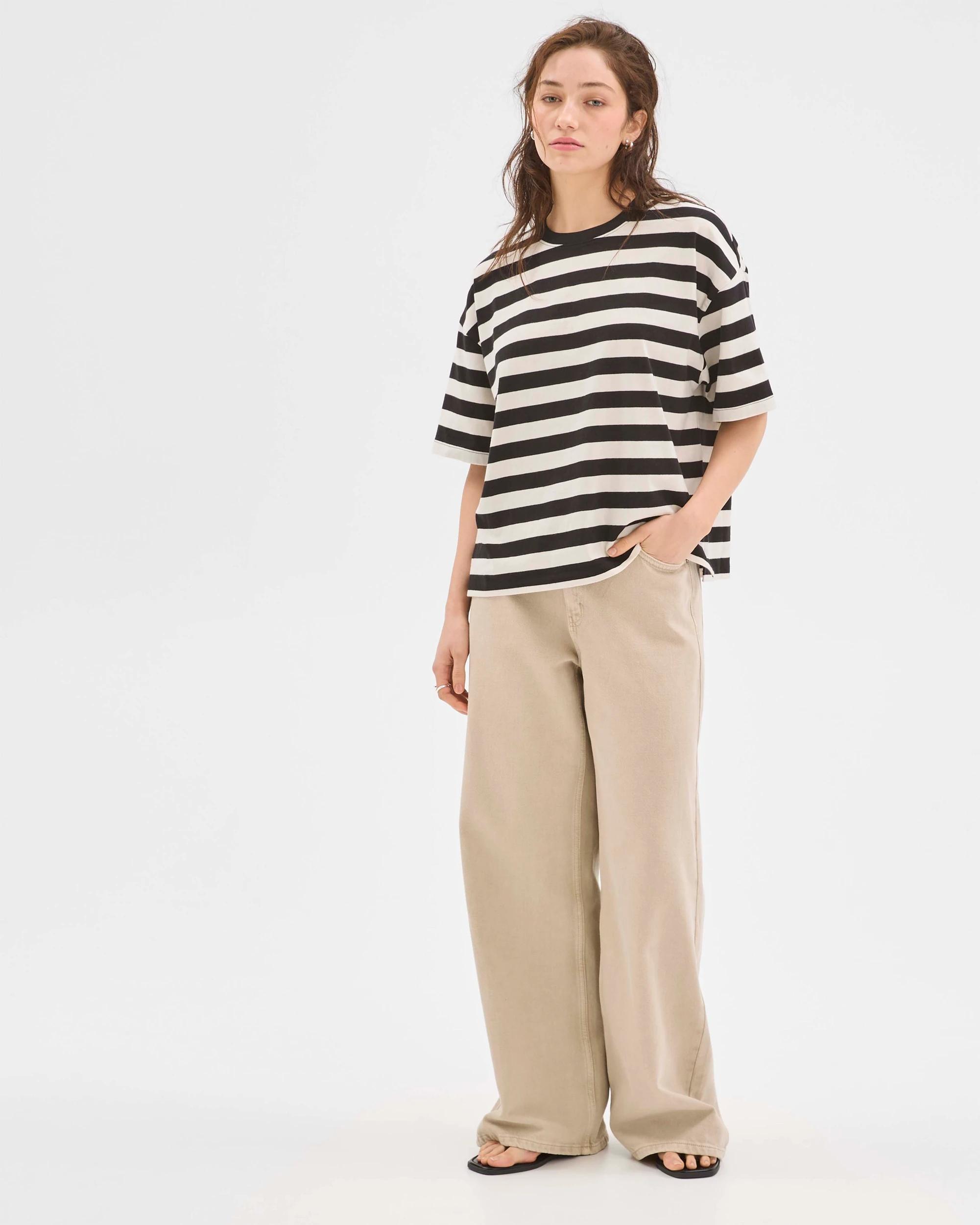 7 Lily Loves Australian Cotton Oversized Boxy Printed T-Shirt BLACK AND WHITE STRIPE, 7 of 7