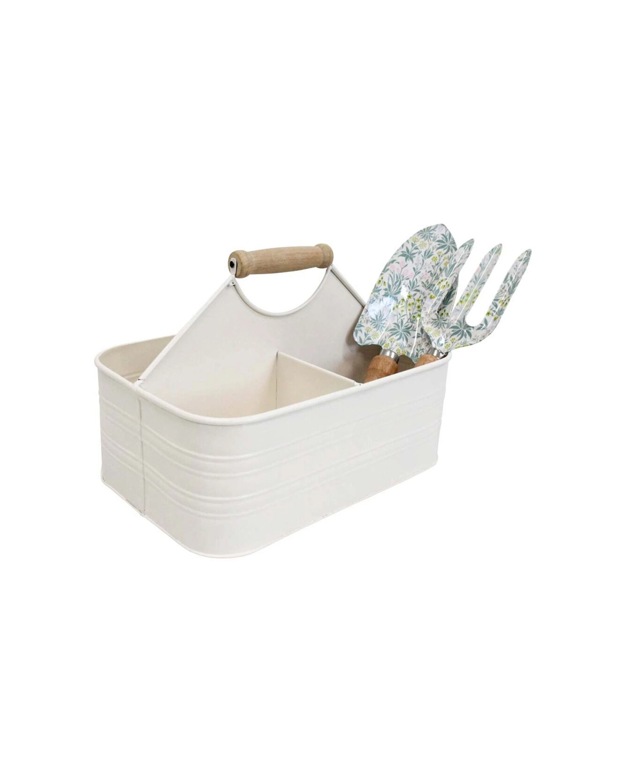 3 LVD Metal Caddy Storage Box Durable Wooden Handle 29.5x19x11cm Compact - White, 3 of 3