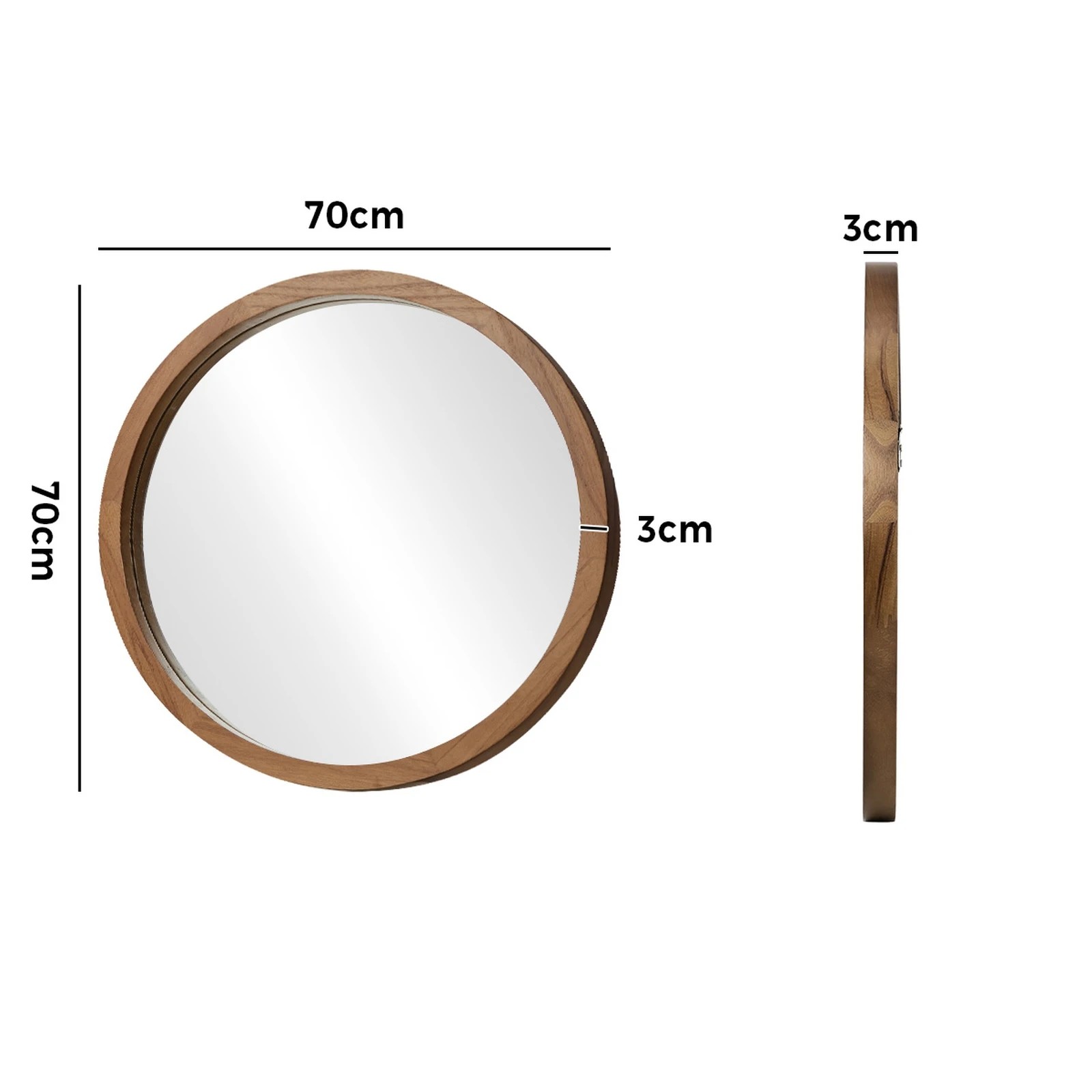 2 Oikiture Wall Mirrors 70cm Round Makeup Mirror Vanity Home Decor - Brown, 2 of 7