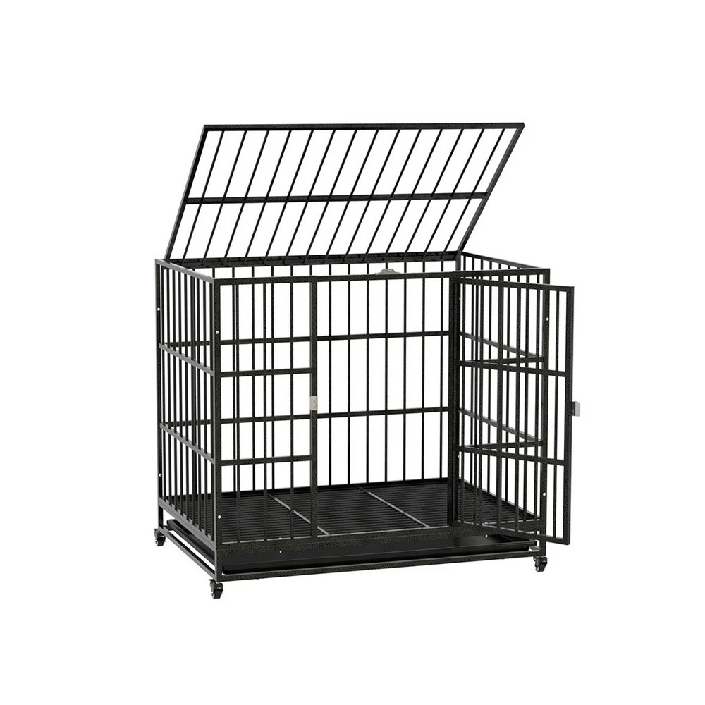 1 i.Pet Dog Cage Crate Large Puppy Cat Anti Bite Pet Kennel Wheels w/Tray 37'' - Black, 1 of 6