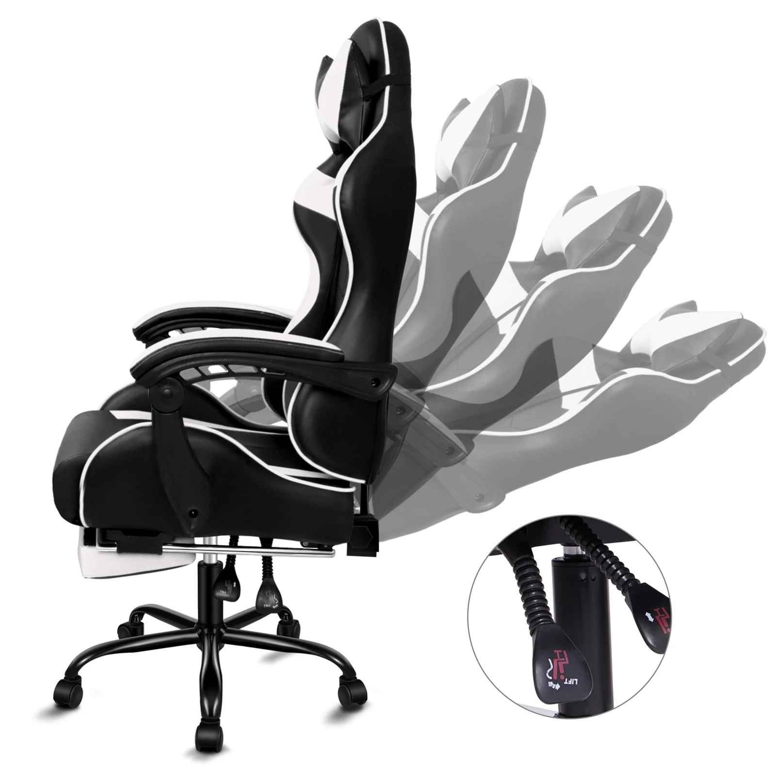 5 Alfordson Gaming Chair Office Massage Computer Racing Seat PU Leather - White, 5 of 10