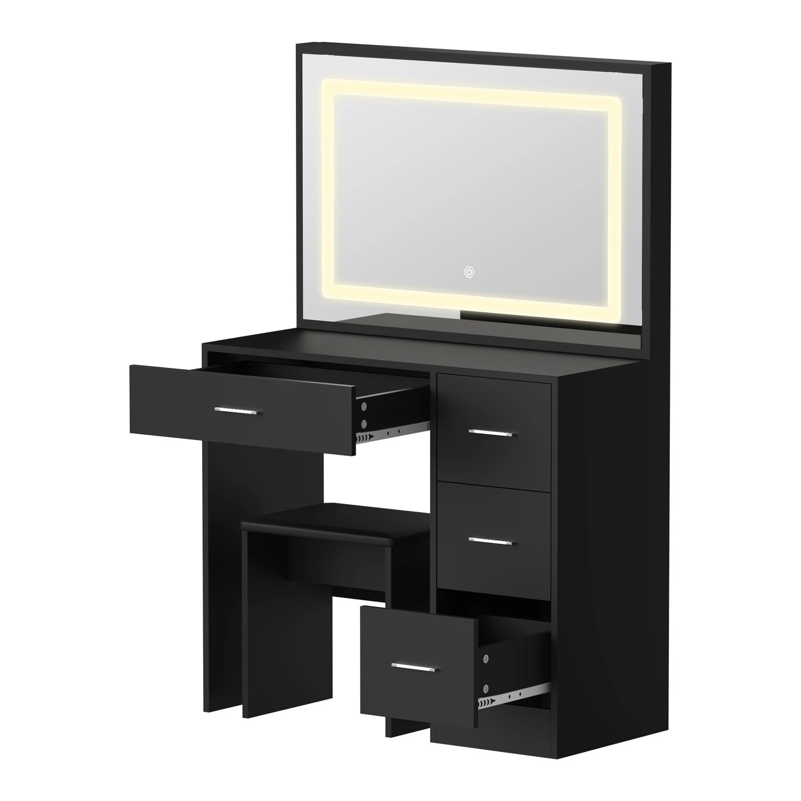 8 Oikiture Dressing Table Stool Set Large Makeup Mirror Led Light Vanity
 - Black, 8 of 9