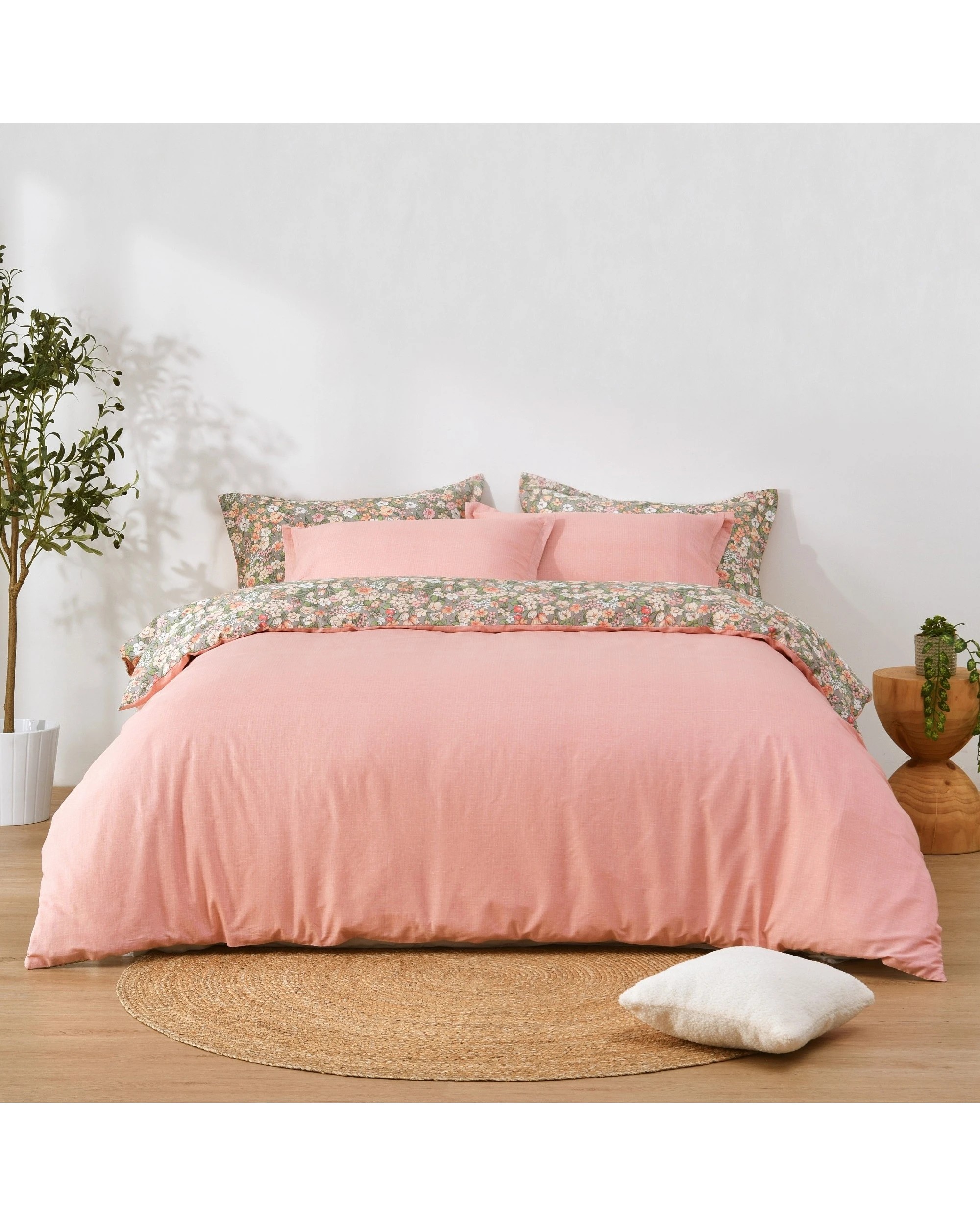 8 Dreamaker Mayfield 100% Cotton Reversible Quilt Cover Set - King Single Bed - Floral Pink, 8 of 8