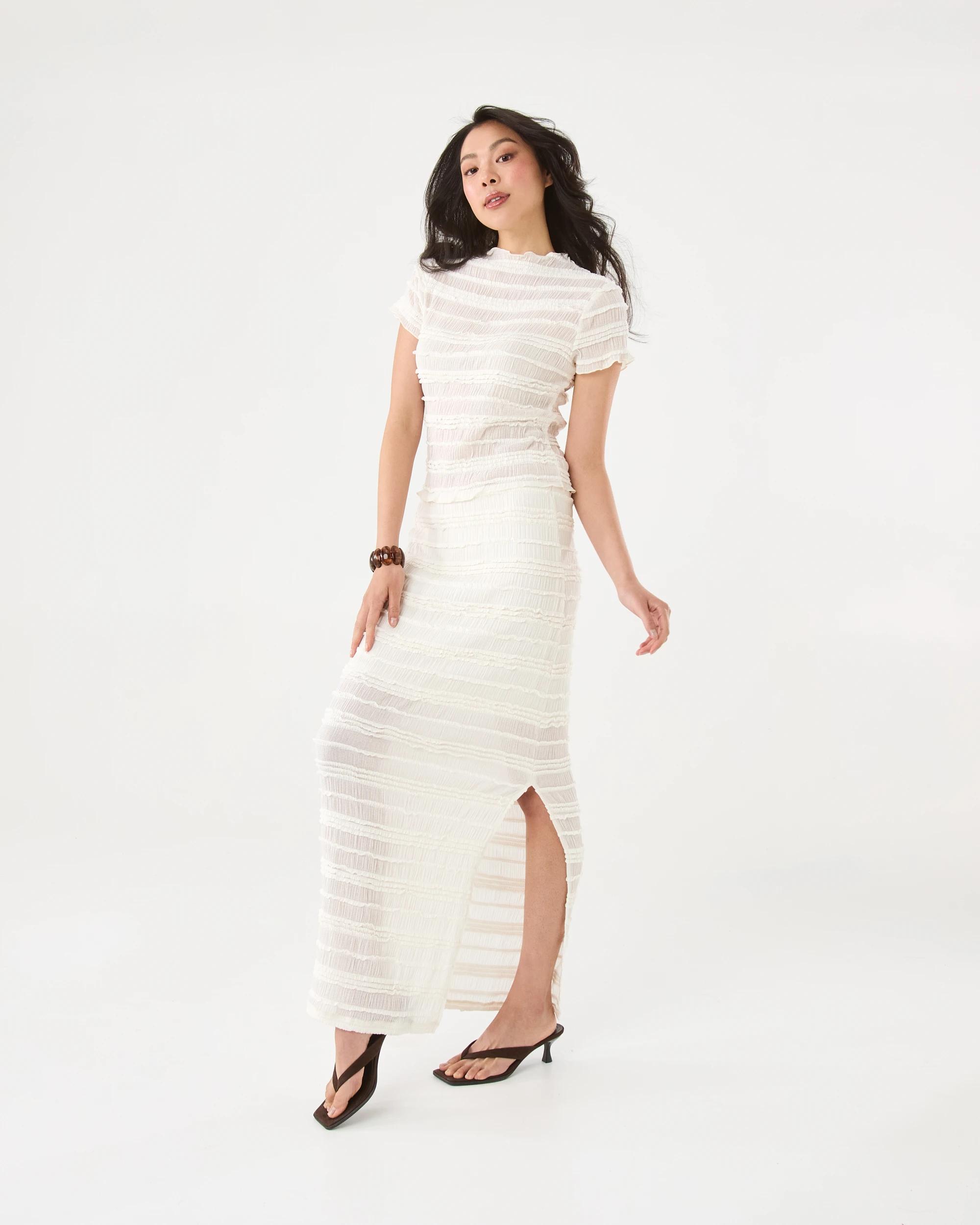 3 Textured Side Split Maxi Skirt Cld White, 3 of 6