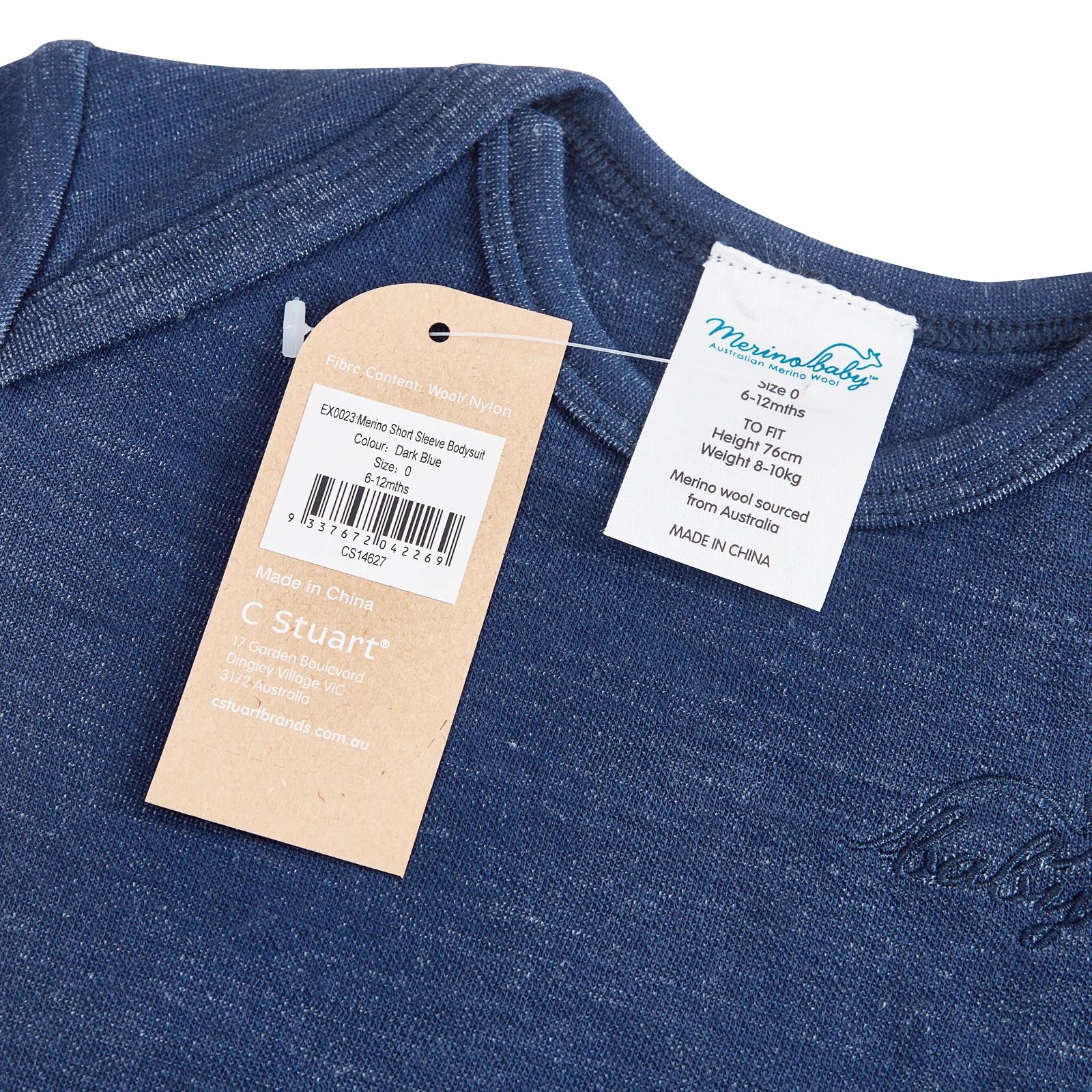 3 Merino Baby Australian Merino Wool Merino Short Sleeve Bodysuit-Navy Marle NAVY MARLE, 3 of 7