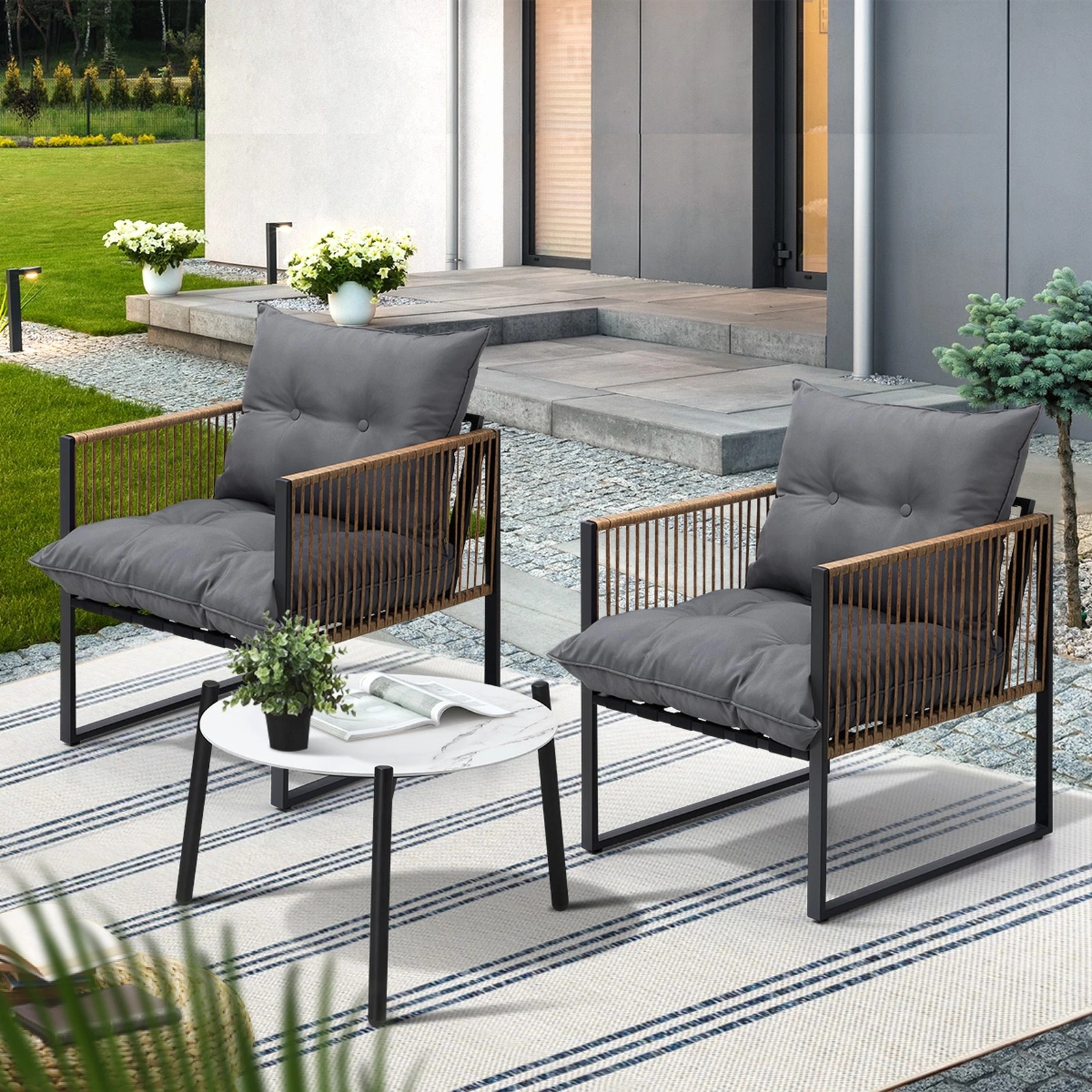 9 Livsip Outdoor Patio Set Furniture 50cm Coffee Table Rattan Chairs 3pcs
 - Multi, 9 of 10