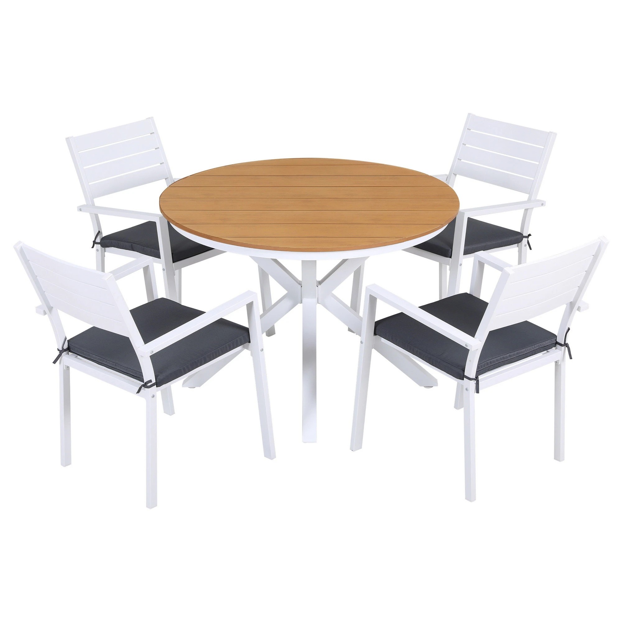 1 Gardeon Outdoor Dining Set 5 Piece Aluminum WPC Tabletop Patio - White, 1 of 2
