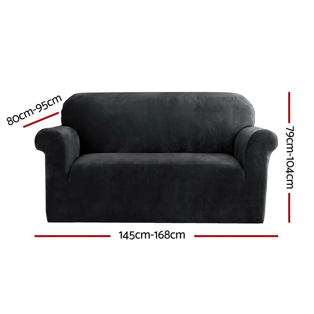 2 Artiss Sofa Cover Couch Covers 2 Seater Velvet - Black, 2 of 6
