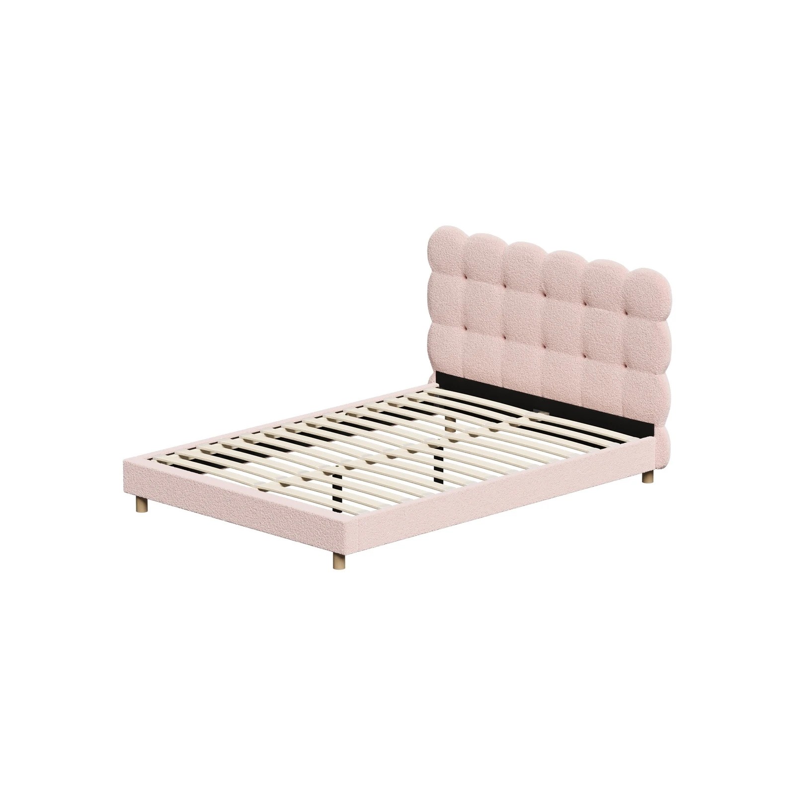 8 Oikiture Double Bed Tufted Bedhead Boucle Bed Frame
 - Pink, 8 of 10