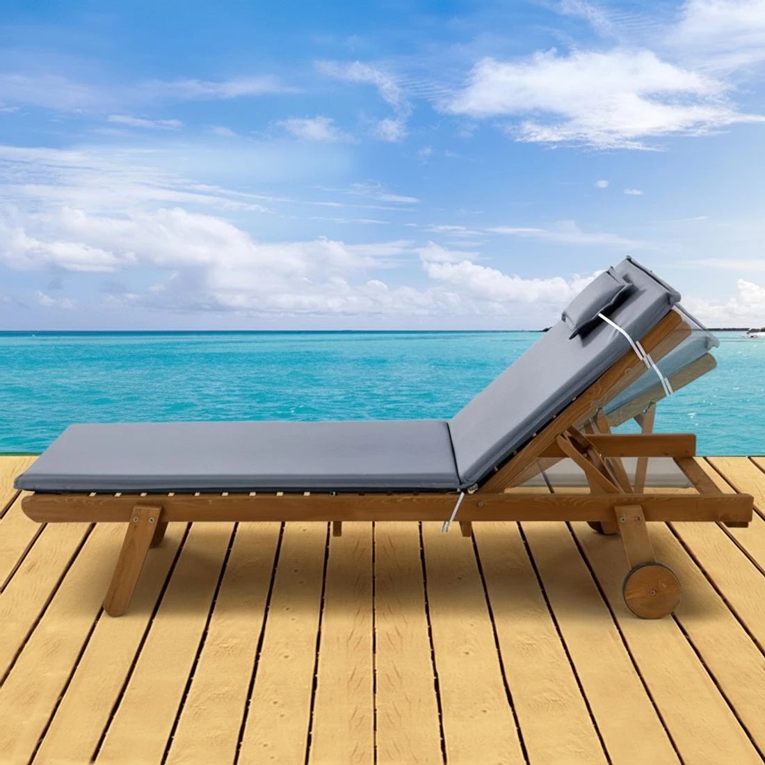 4 Gardeon Sun Lounge Wooden Lounger Outdoor Furniture Day Bed Wheels Patio - Multi, 4 of 5