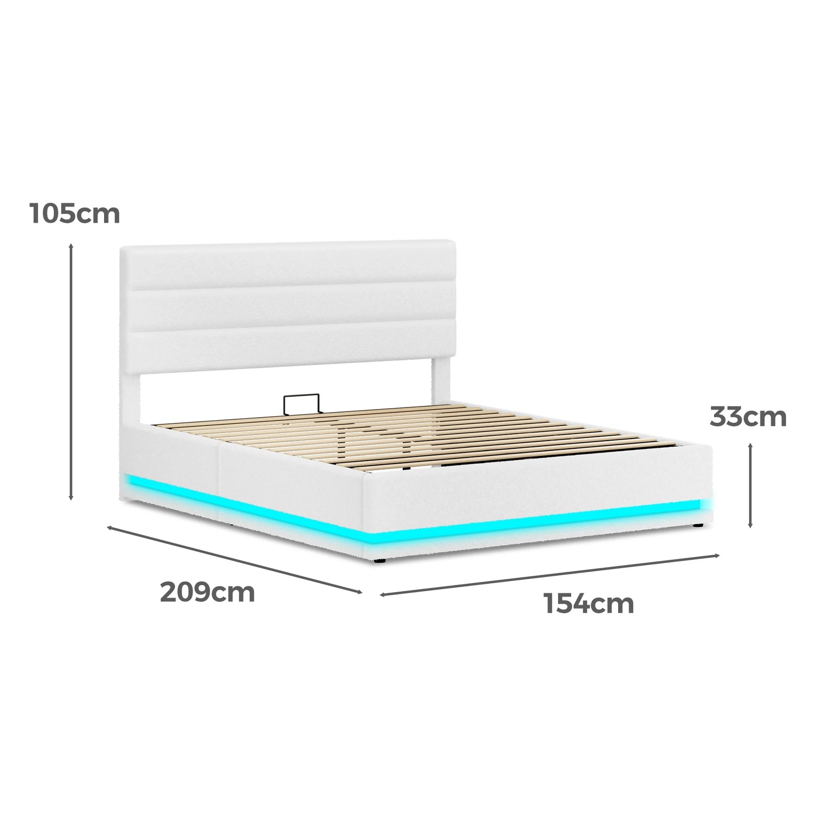 3 Alfordson Bed Frame Queen Size Platform RGB LED Gas Lift Base Storage Boucle - White, 3 of 10
