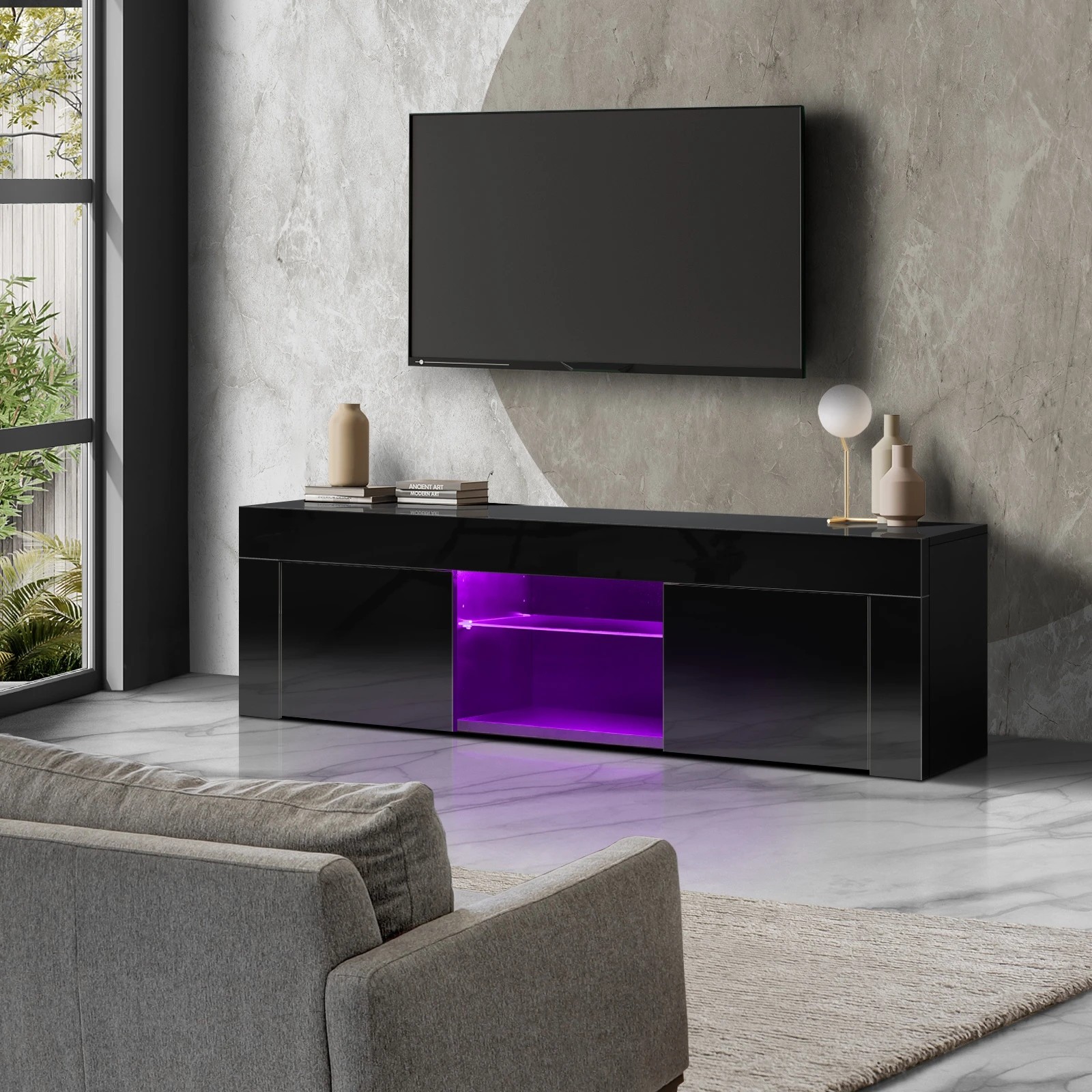 2 Oikiture Tv Cabinet Entertainment Unit Stand Rgb Led Hight Gloss 130cm
 - Black, 2 of 9