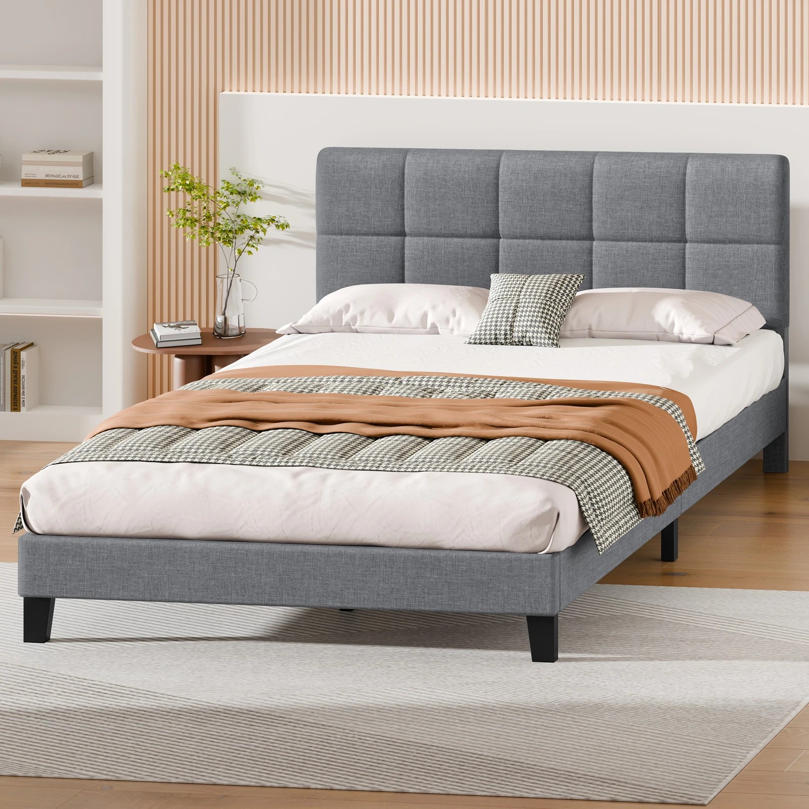 8 Alfordson Bed Frame King Size Wooden Slats Platform Fabric Paula - Grey, 8 of 9