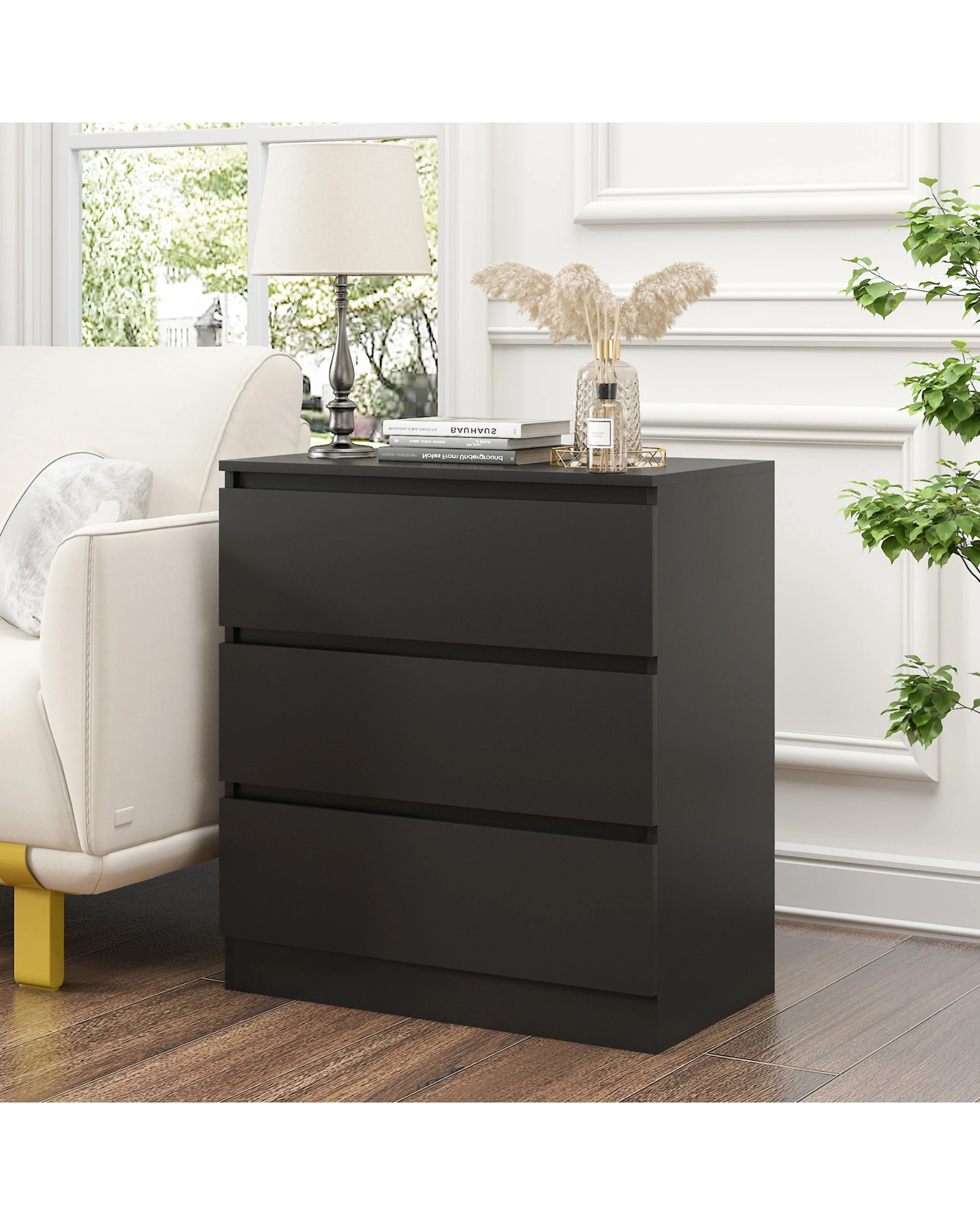 4 Advwin Bedside Table 3 Drawers Nightstand Storage Cabinet
 - Black, 4 of 8