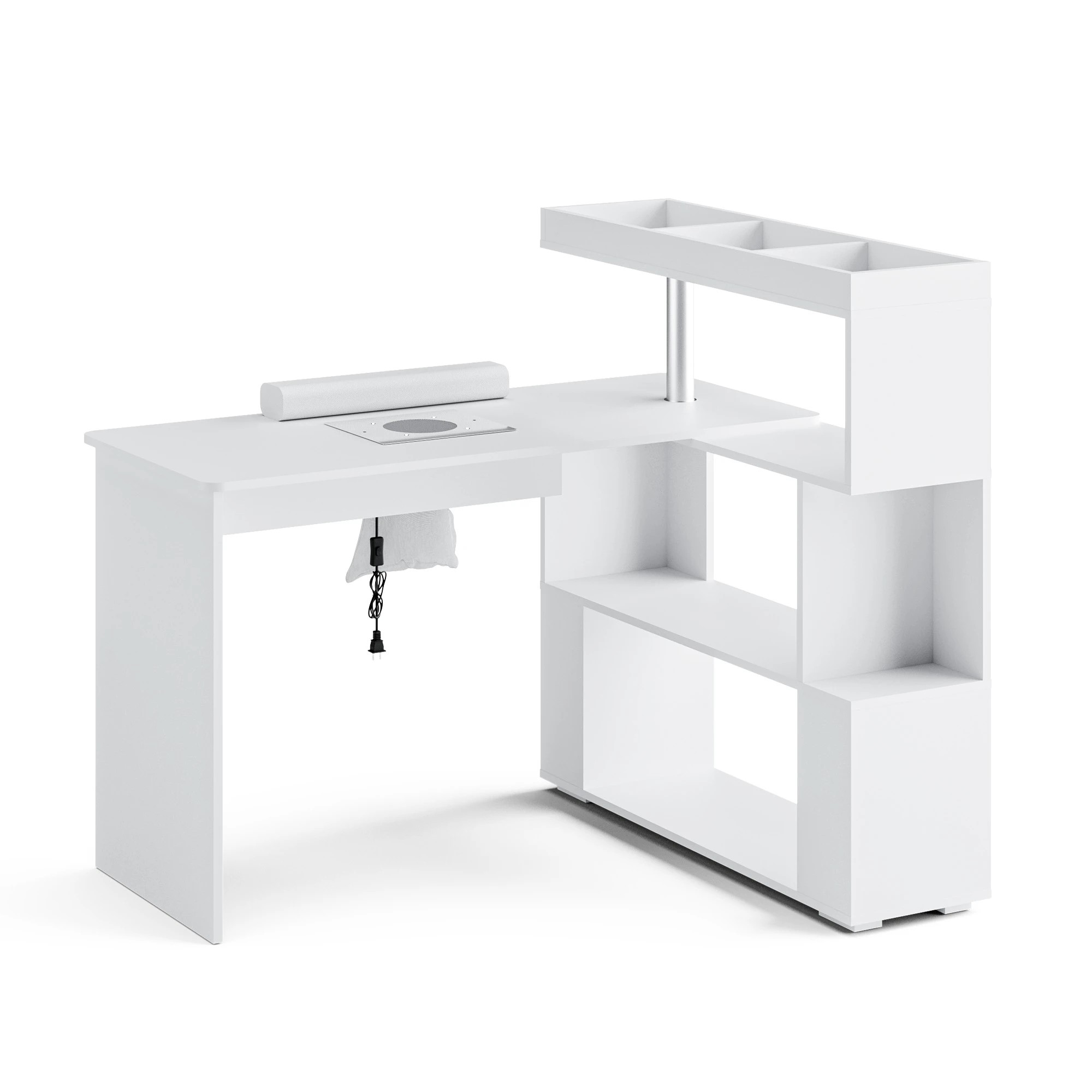 1 Advwin Manicure Table Dressing Nail Tech Desk with Dust Collector Rotating Reversible L-Shaped Salon Workstation - White, 1 of 8