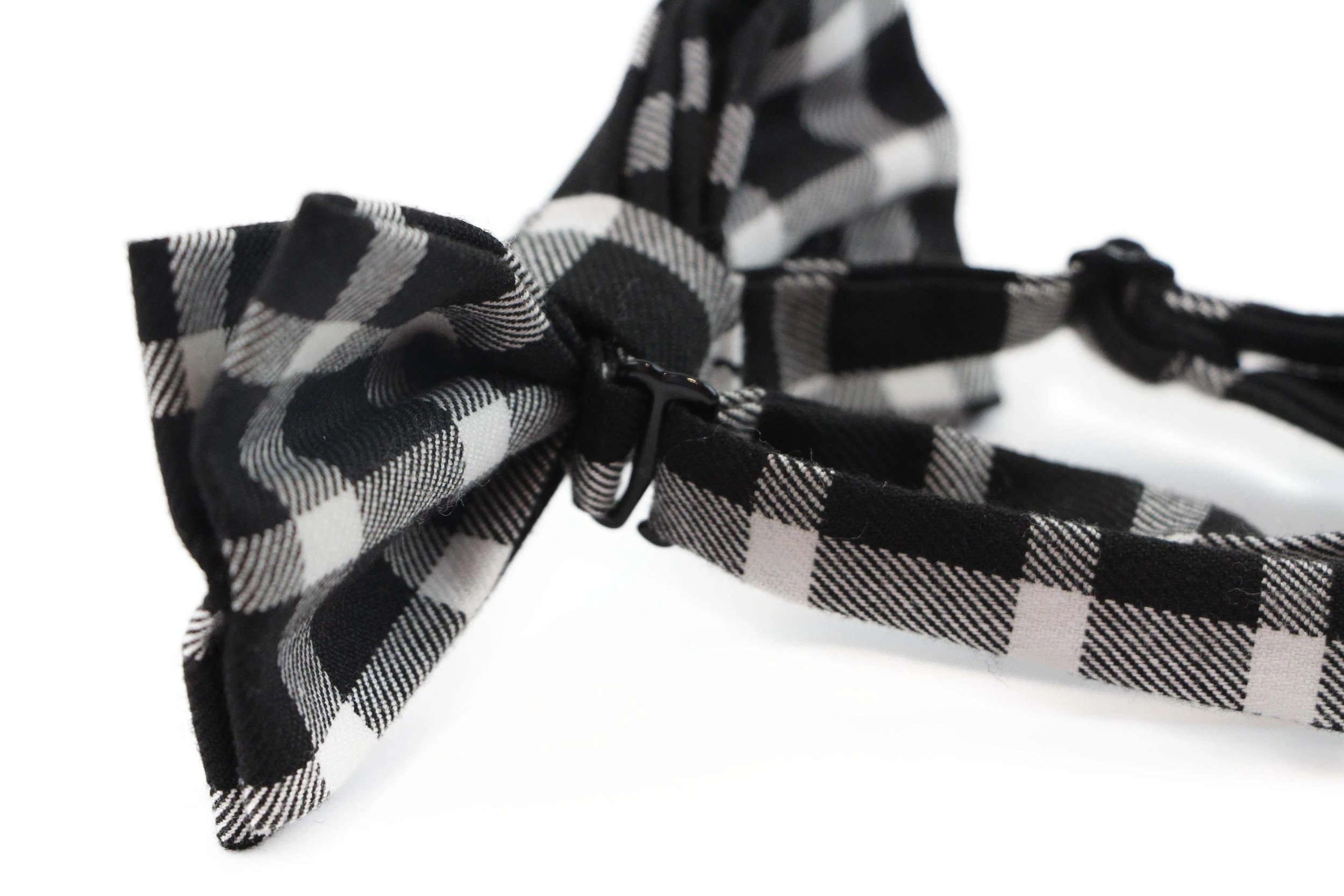 2 Zasel Mens Black & White Thick Plaid Double Layered Cotton Checkered Bow Tie, 2 of 2