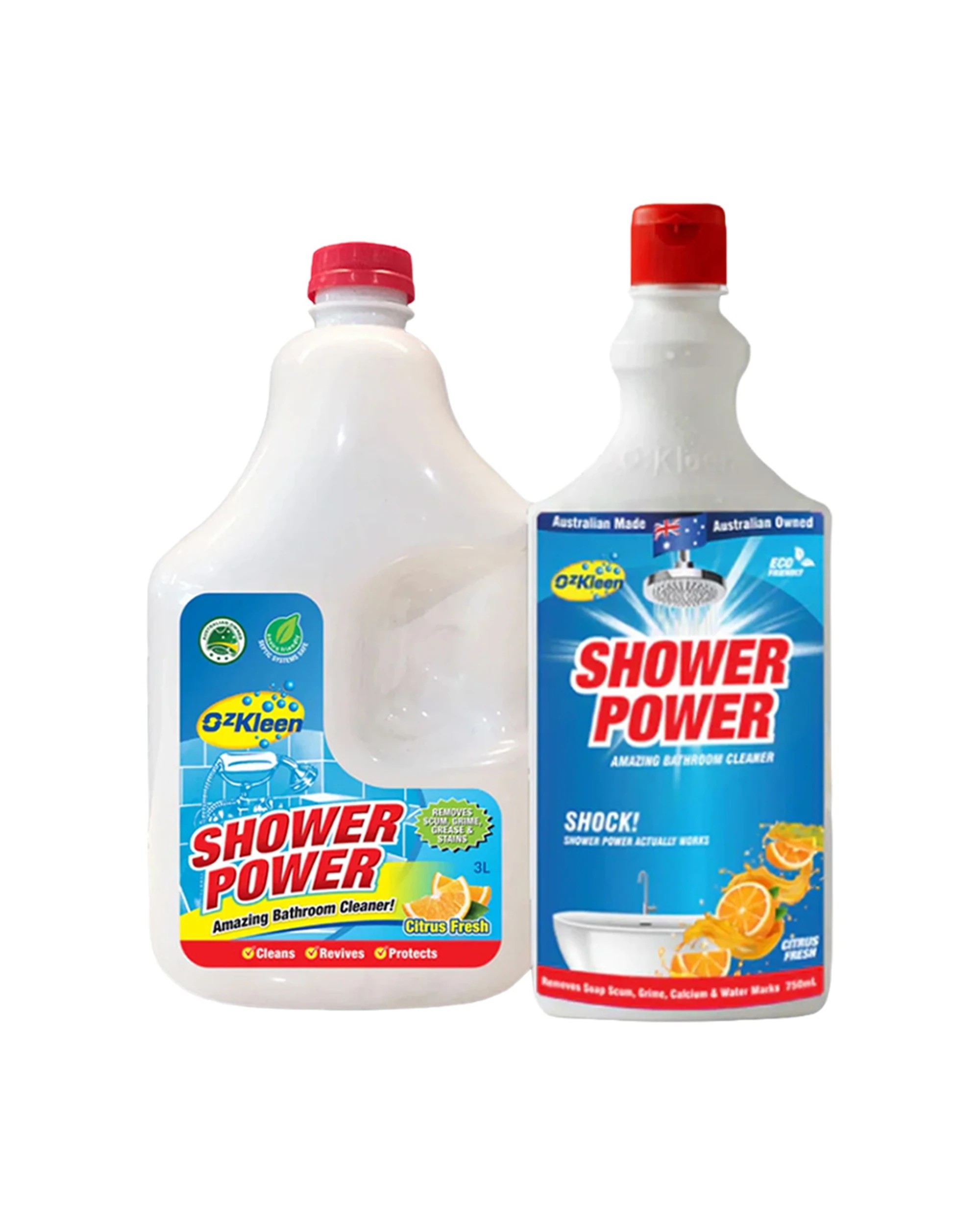 1 OzKleen Shower Power Bathroom Cleaner Bundle 3L + 750ml - Citrus, Soap Scum Remover - Clear, 1 of 1