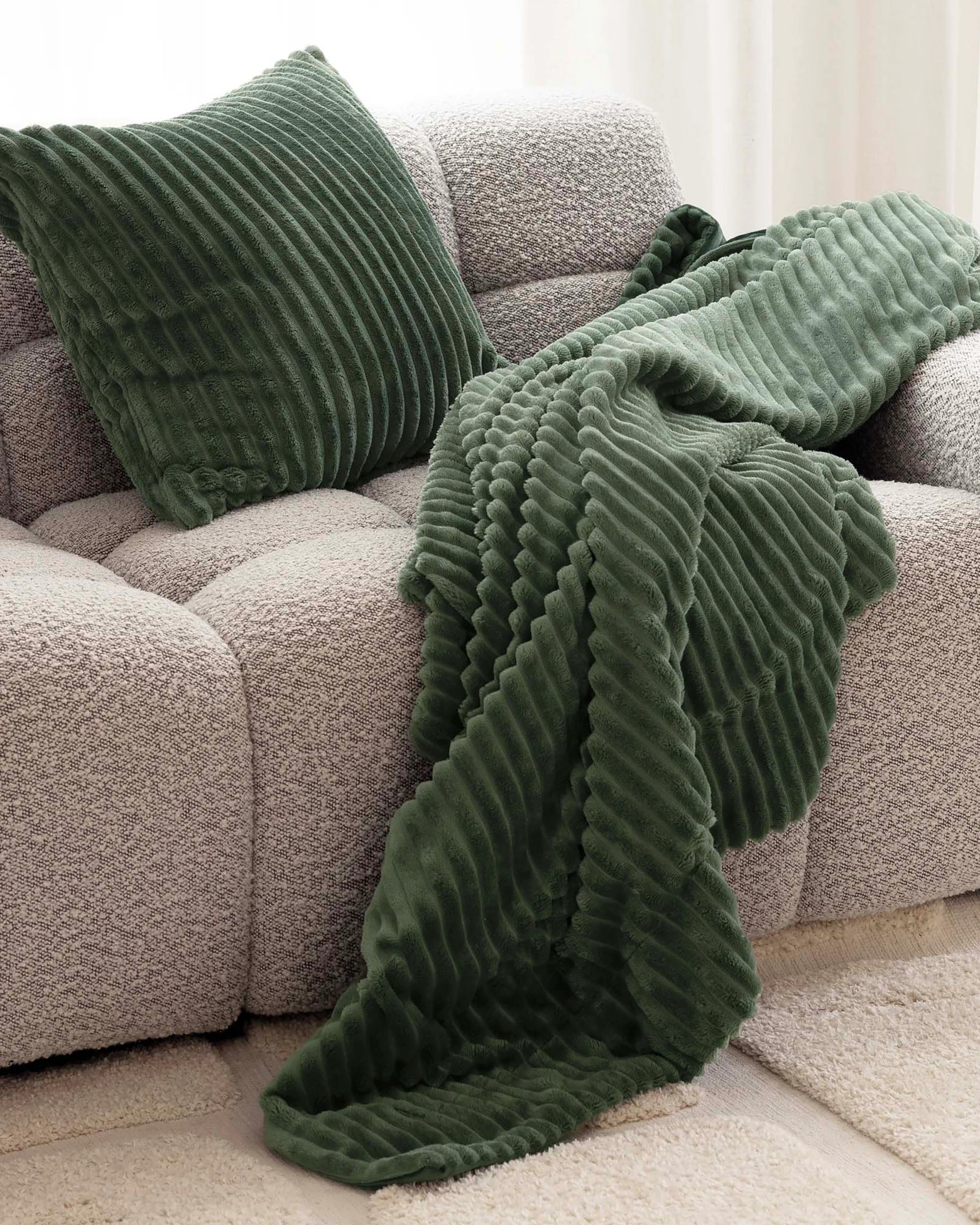 1 Bambury Channel Plush Velour Striped Throw  Juniper - Green, 1 of 3