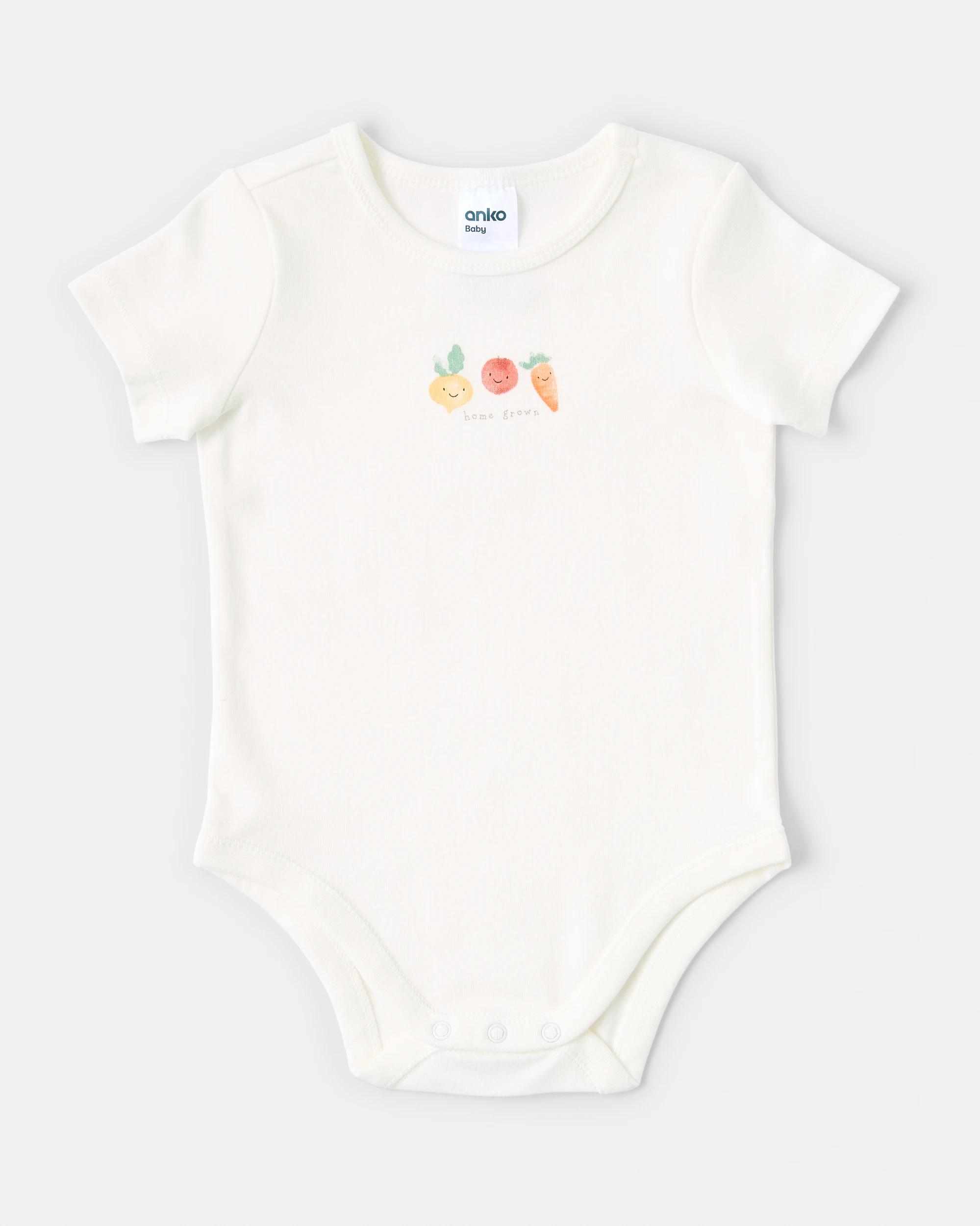 1 Cotton Short Sleeve Print Bodysuit Beig Veges, 1 of 3