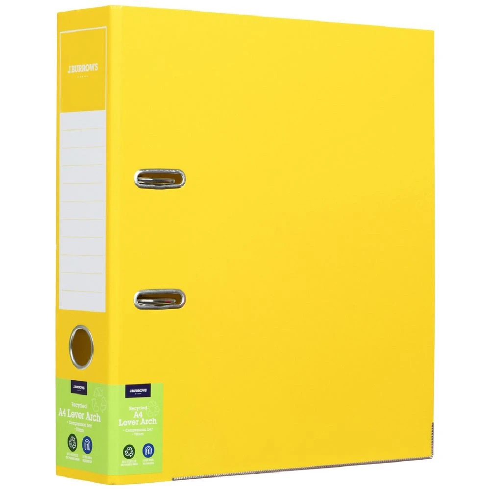 1 J.Burrows A4 Lever Arch 2-Ring Binder Gloss Yellow, 1 of 6