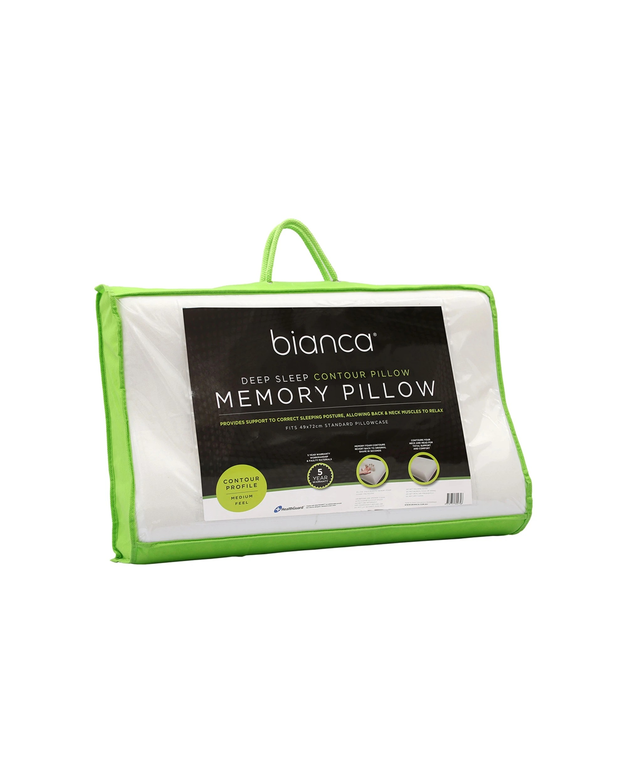 2 Bianca Deep Sleep Memory Foam Pillow Standard Low Profile 65x40cm - White, 2 of 2